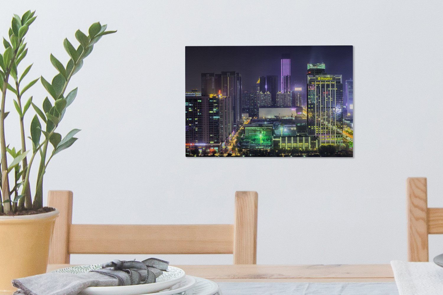 Abend, Wanddeko, Aufhängefertig, Leinwandbild cm Leinwandbilder, 30x20 Shenyang (1 Metropole OneMillionCanvasses® Skyline Wandbild St), der am