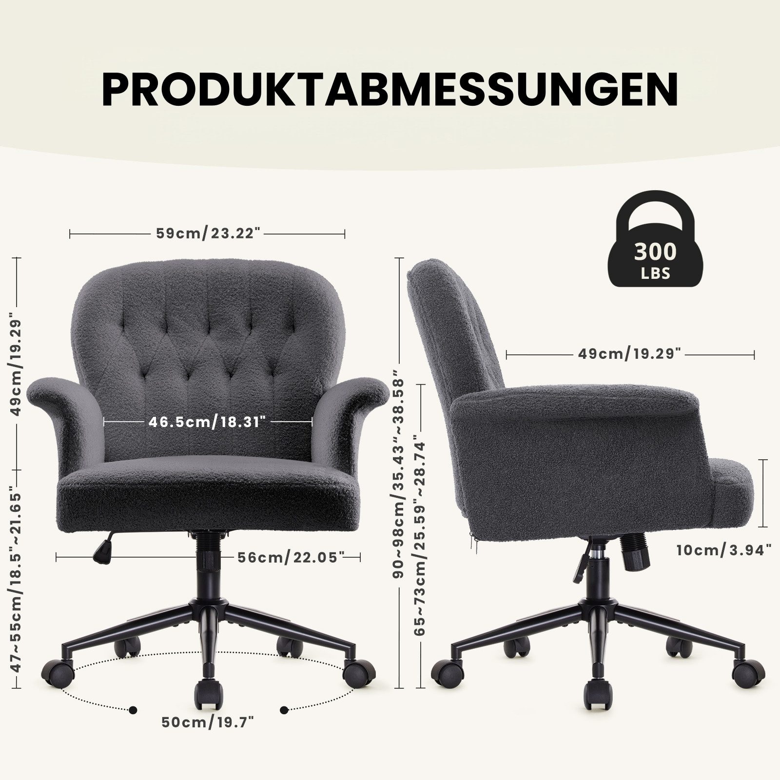 IWMH Bürostuhl Höhenverstellbar Drehstuhl (Teddystoff Schreibtischstuhl), Stuhl für Schminktisch, Schlafzimmer, Homeoffice