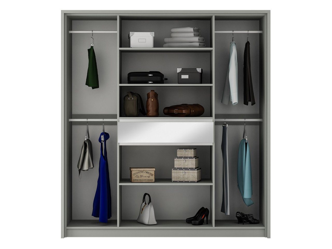 Mirjan24 Türen) Split Kleiderstange Öffnungssystem 6 Schublade Kleiderschrank (mit und Griffloses und Drehtüren, 200 Spiegel,