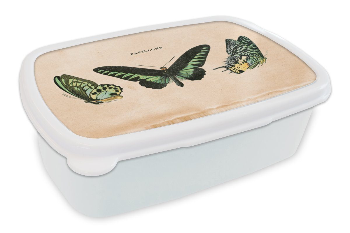 MuchoWow Lunchbox Schmetterling - (2-tlg), Brotdose, Erwachsene, Brotbox für - und für weiß Mädchen Jungs Tier Insekt, Kinder und Kunststoff