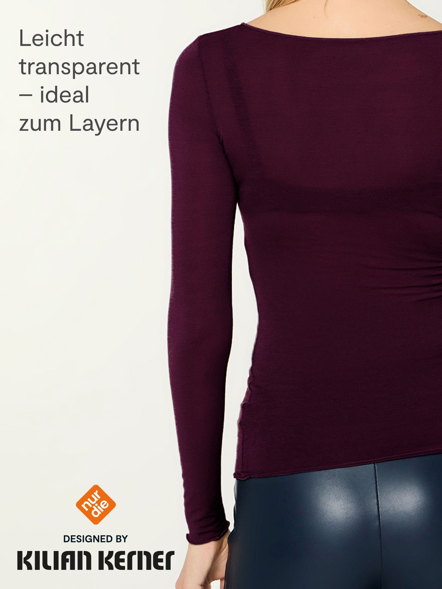 Nur Die Longsleeve NUR DIE X KILIAN KERNER Damen Langarmshirt Roundneck mit Kaschmir Wide-Neck-Ausschnitt - kombiniert perfekt Wärme, Weichheit und Stil
