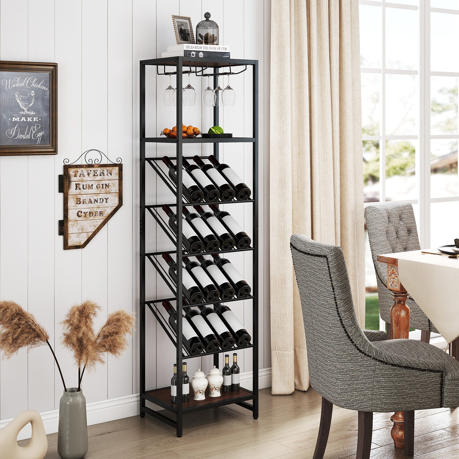 COSTWAY Weinregal, schmal, Weinständer für 16 Flaschen, 6 Gläser Metall günstig online kaufen