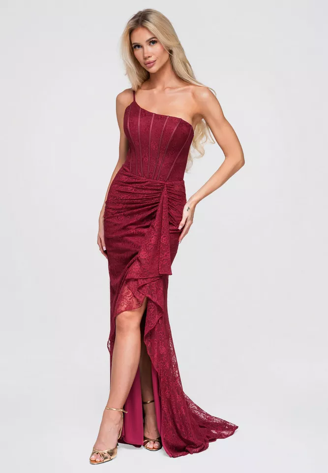 OMBRE Abendkleid Damen Abendkleid Maxi mit asymmetrischem Schnitt Bordeaux L (kein Set, 1-tlg)