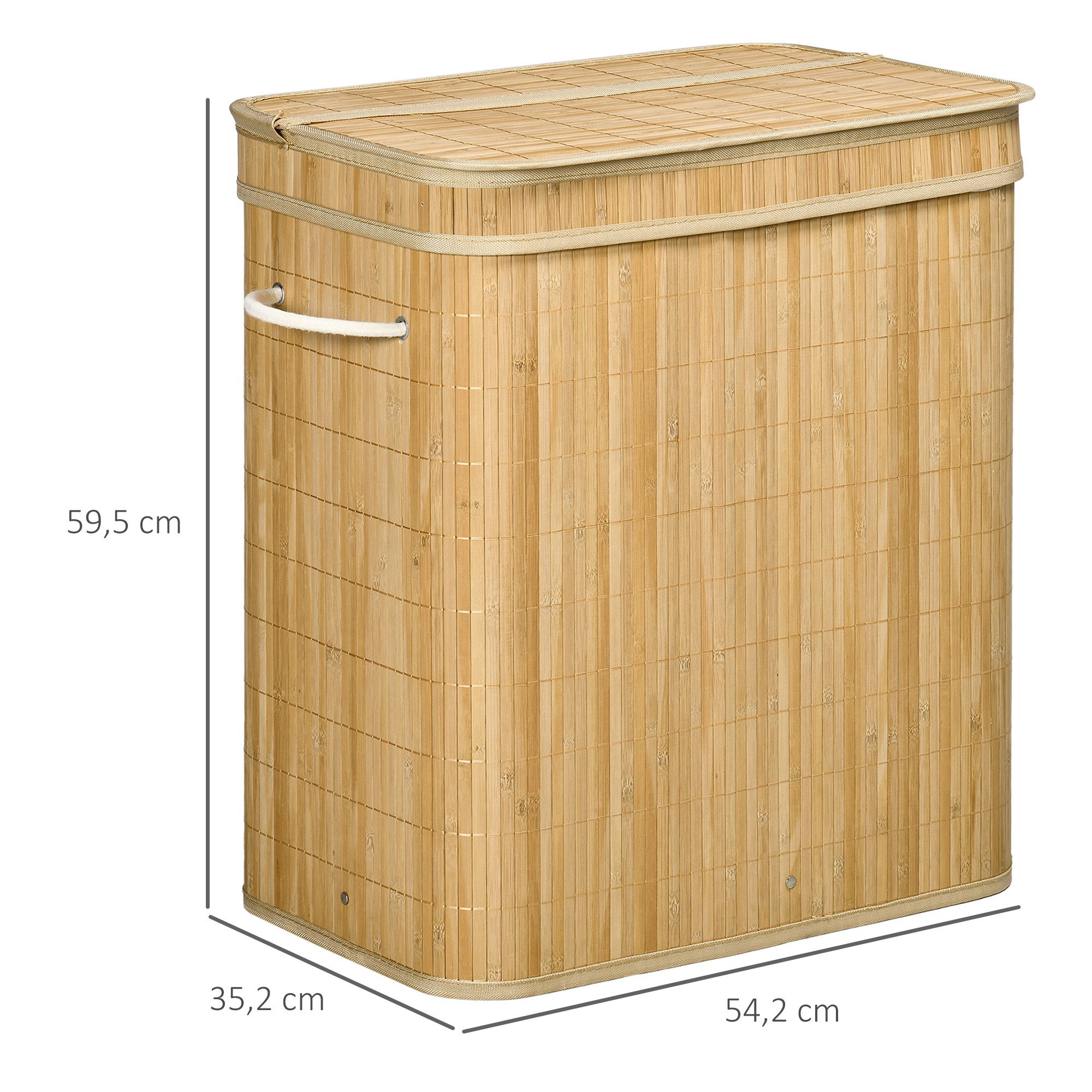 HOMCOM Wäschekorb 90 L Wäschesammler mit Griffen, herausnehmbarer Wäschesack (Wäschebox, 1 St., Wäschetonne), für Waschküche Schlafzimmer Badezimmer Natur
