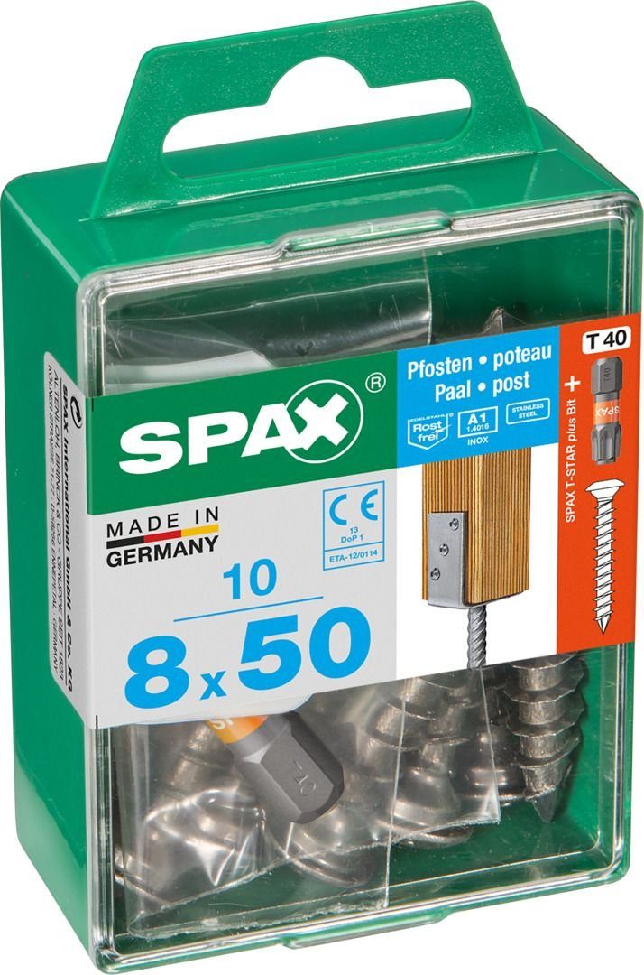 TX mm 8.0 - Holzbauschraube 40 x Pfostenschrauben 10 SPAX 50 Spax Stk.