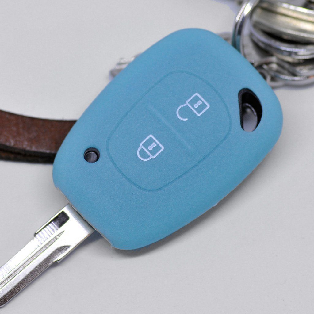 mt-key Schlüsseltasche Autoschlüssel Softcase Silikon Schutzhülle fluoreszierend Blau, für Renault Kangoo Trafic Master OPEL Movano Vivaro Nissan Interstar