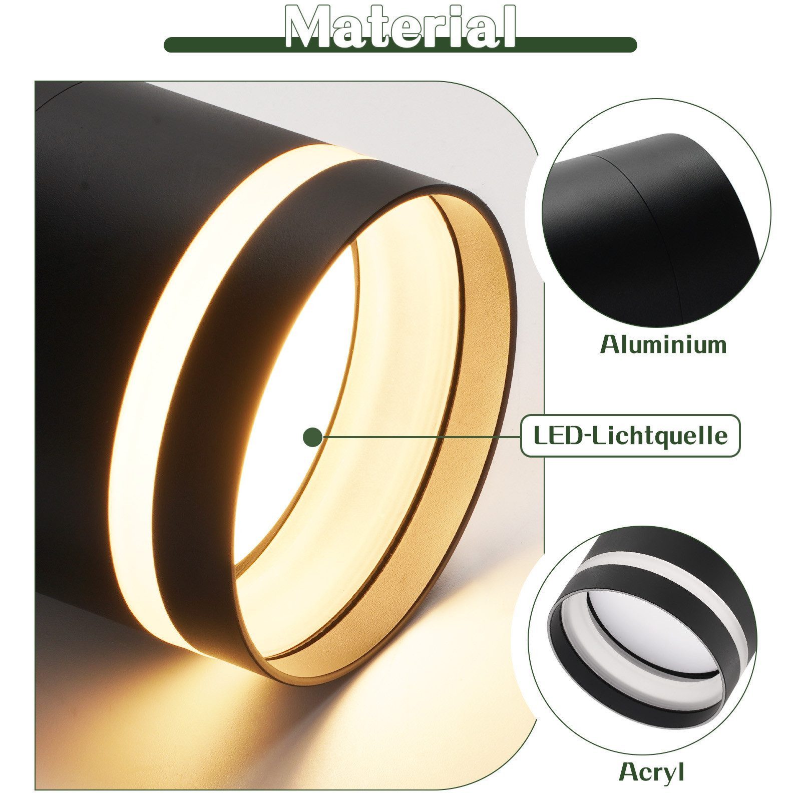 Nettlife LED Aufbaustrahler Schwarz/Weiß Rund Deckenstrahler 5W Spot Aufbauleuchte Klein Acryl, LED fest integriert, Warmweiß, GX53 Warmweiß Flach Aufputz Strahler Deckenspot 3000K