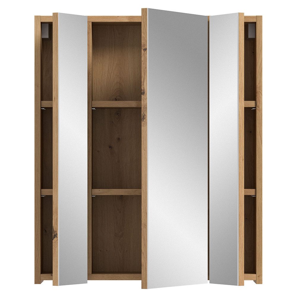 Lomadox Spiegelschrank IGGESUND-158 60 cm breit in Eiche, 3 Türen mit 3D-Funktion
