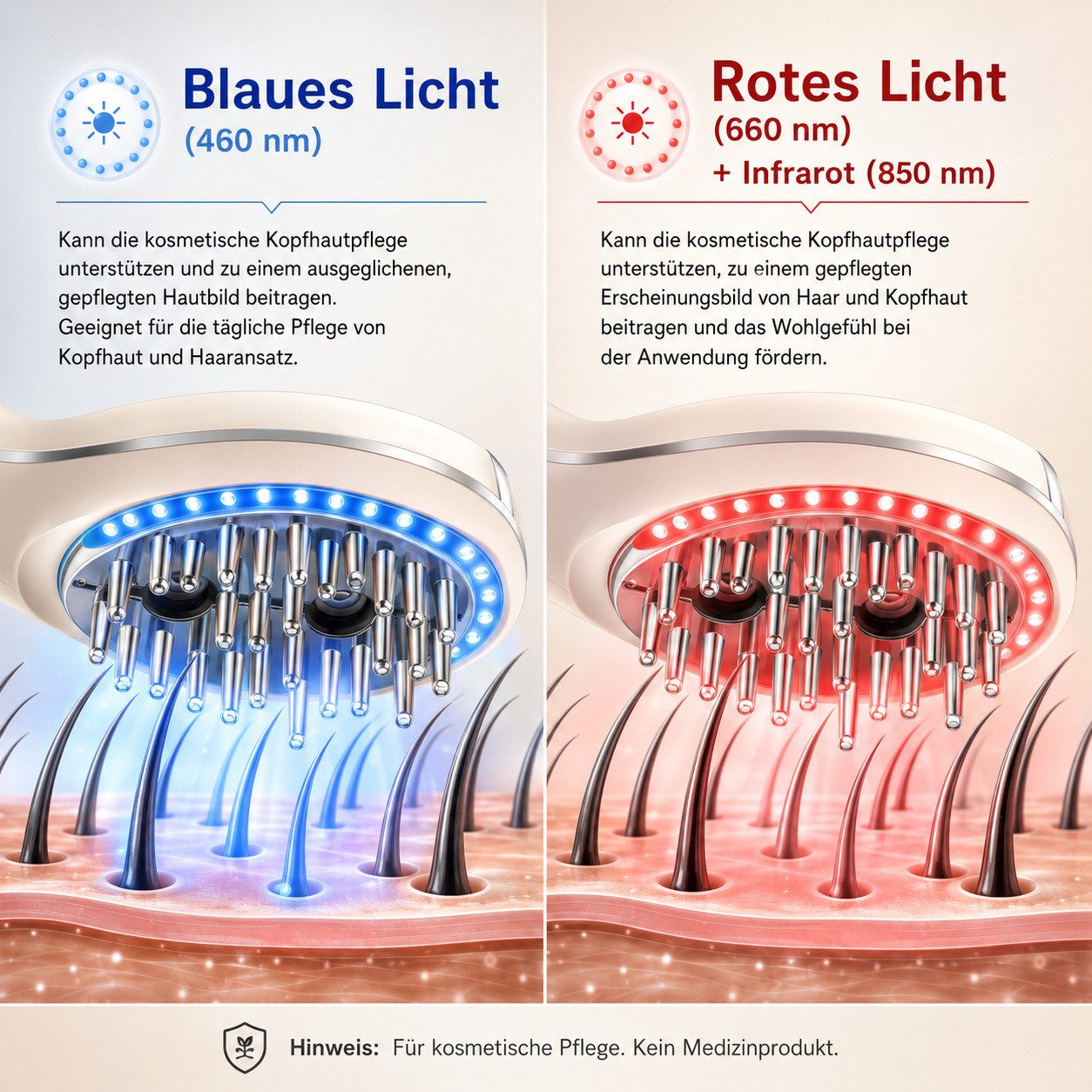 COOL-i ® Elektrohaarbürste 5-in-1 Kopfhautpflegebürste-ideal zur ergänzenden Kopfhautbehandlung, mit 4-farbiger LED, Infrarot, EMS, Ionen-, Nebel- & Vibrationspflege