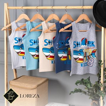 LOREZA Unterhemd 5er Set Jungen Unterhemden - Shark - Bunt (Spar-Packung, 5-St)