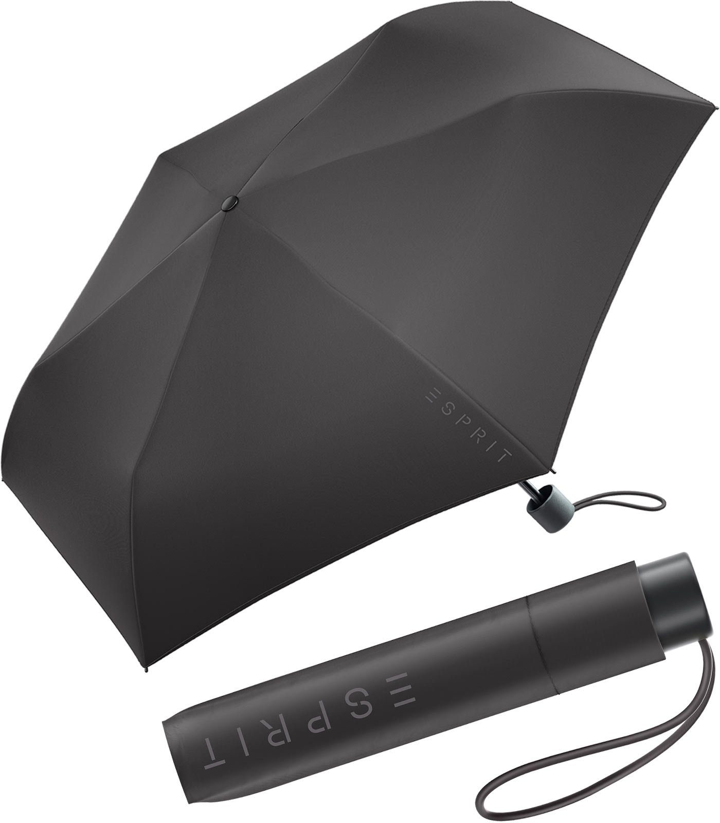 Esprit Taschenregenschirm Mini Slimline klein Schirm sehr-leicht leicht, schwarz