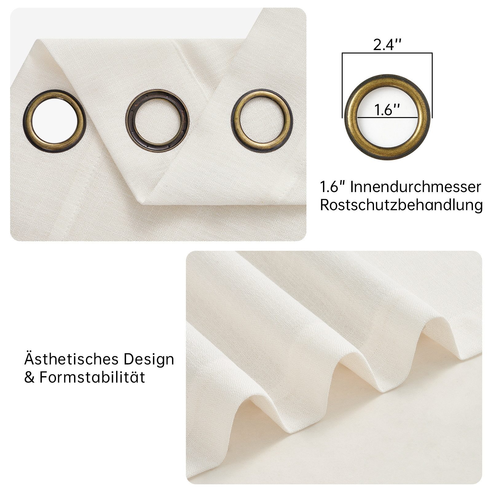 Topfinel Gardine wohnzimmer modern ösenvorhänge schlafzimmer leinen halbtransparent (2 St), Ösen, halbtransparent, gardinen leinenoptik Weiß 140x145cm Esszimmer – Bild 4 von 5