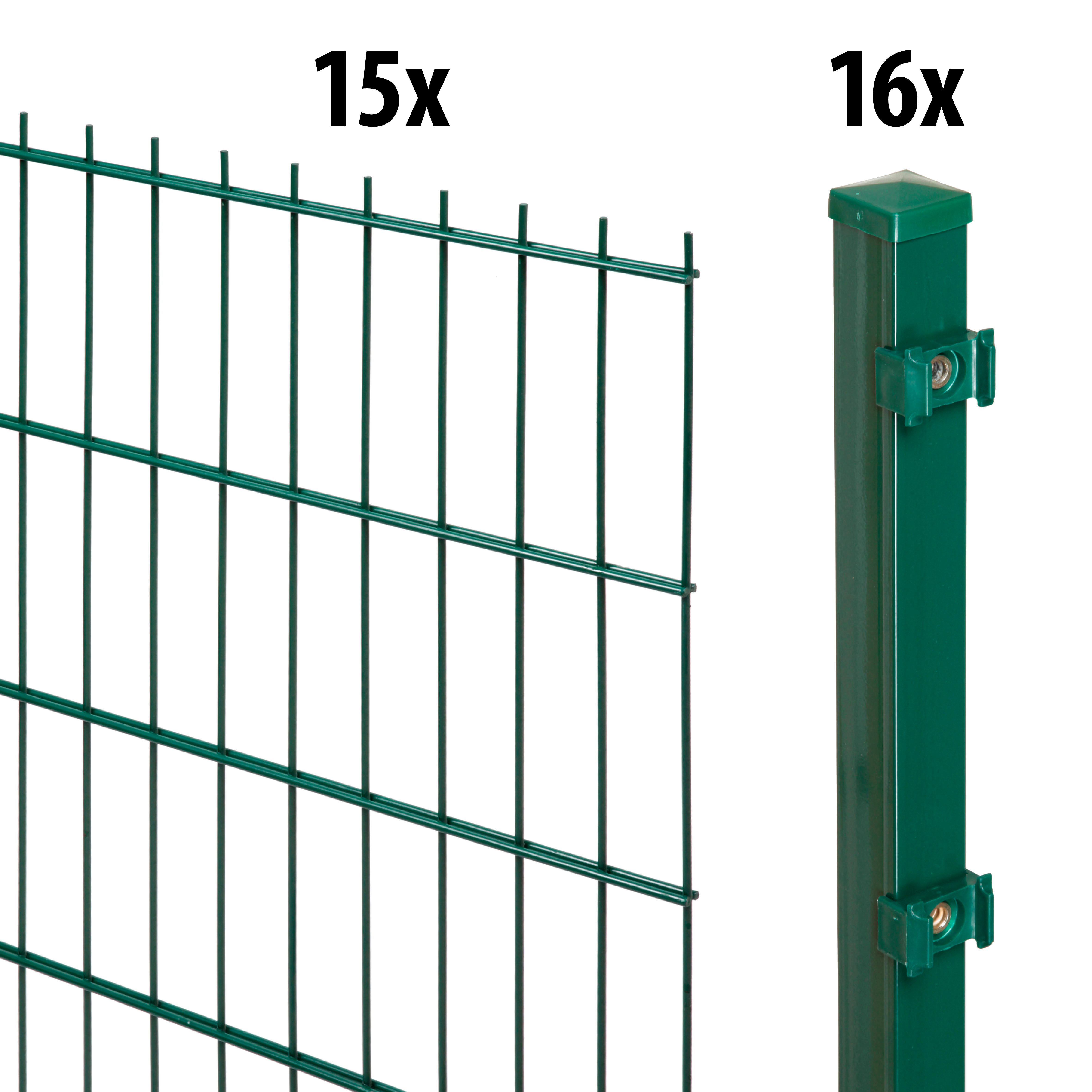 GARDEN 'N' MORE Doppelstabmattenzaun Standard, (31-St), 15 Elemente für 30 m, LxH: 200 x 103 cm, mit 16 Pfosten