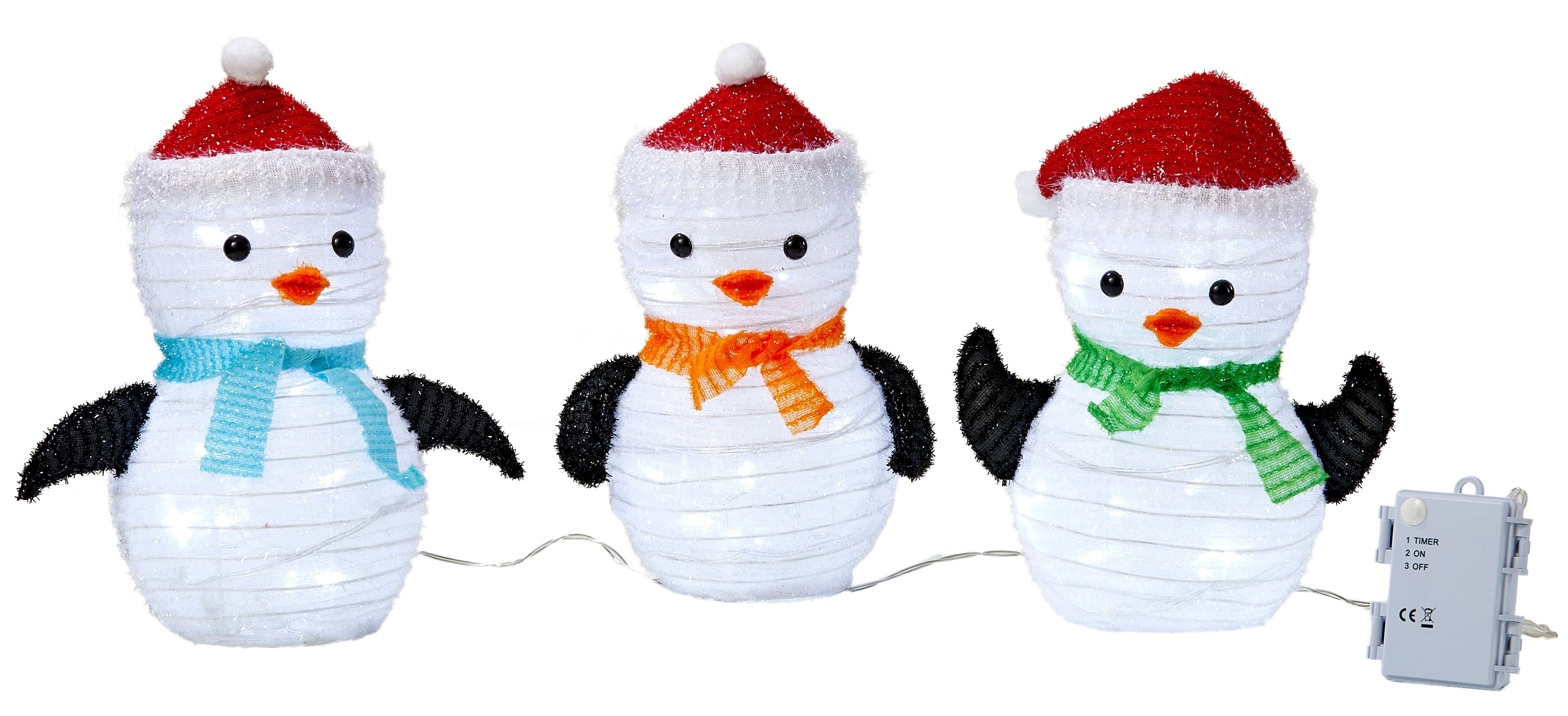 Northpoint Weihnachtsfigur LED Weihnachtsfiguren mit integriertem Timer 3er Set Pinguin, zusammenfaltbar für Innen und Außen Gartendekoration Winterdekoration
