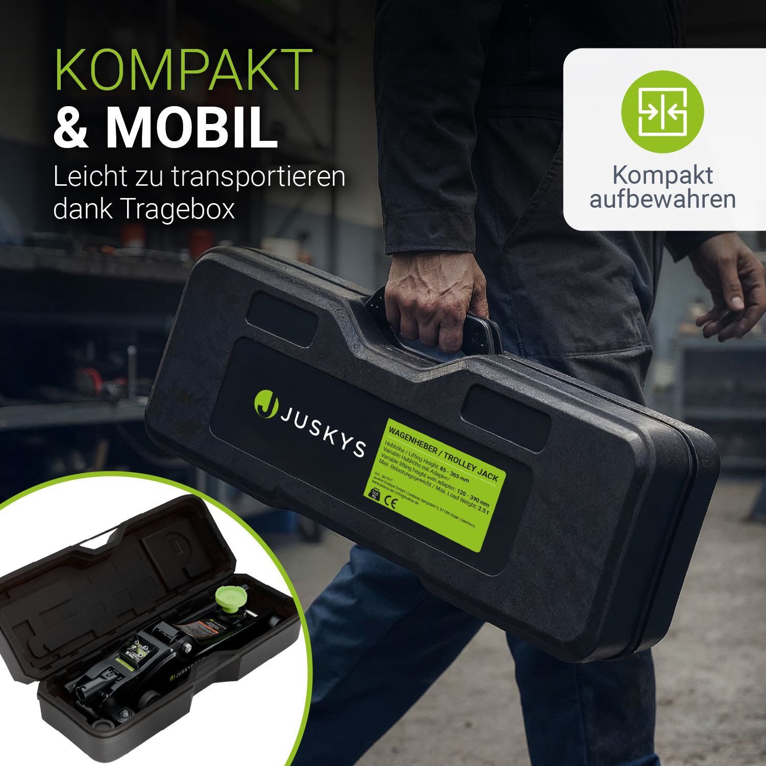 Juskys car jack, max. lifting height: 39 cm, up to 2.5 t, with accessories & gloves, lifting range up to 390 mm, for cars