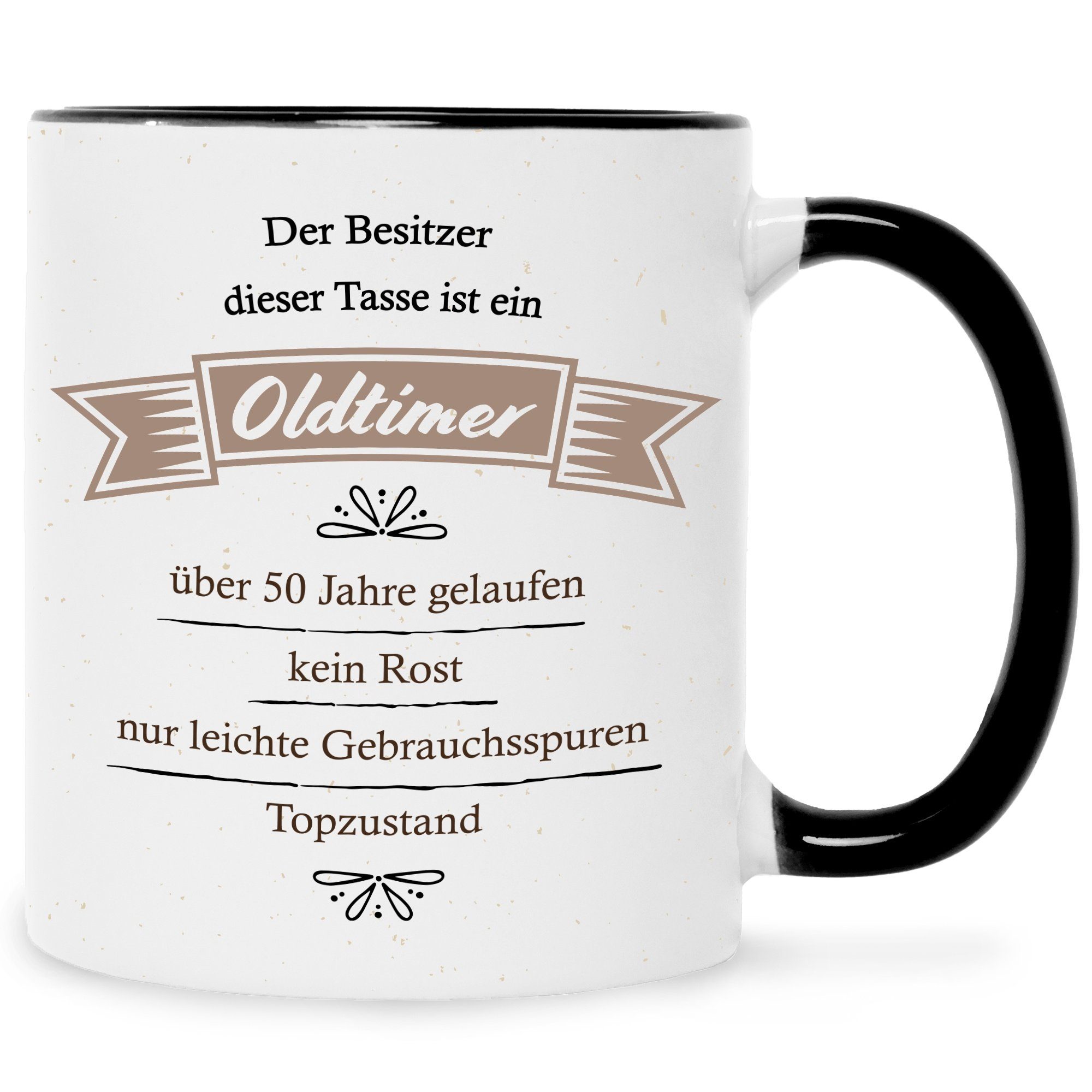 GRAVURZEILE Tasse Bedruckte Tasse mit Spruch - Oldtimer Geburtstag - Lustiges Geschenk - Geschenk für Mama Papa Freunde zum Geburtstag Weihnachten Valentinstag - Geschenk für Sie & Ihn Schwarz Weiß