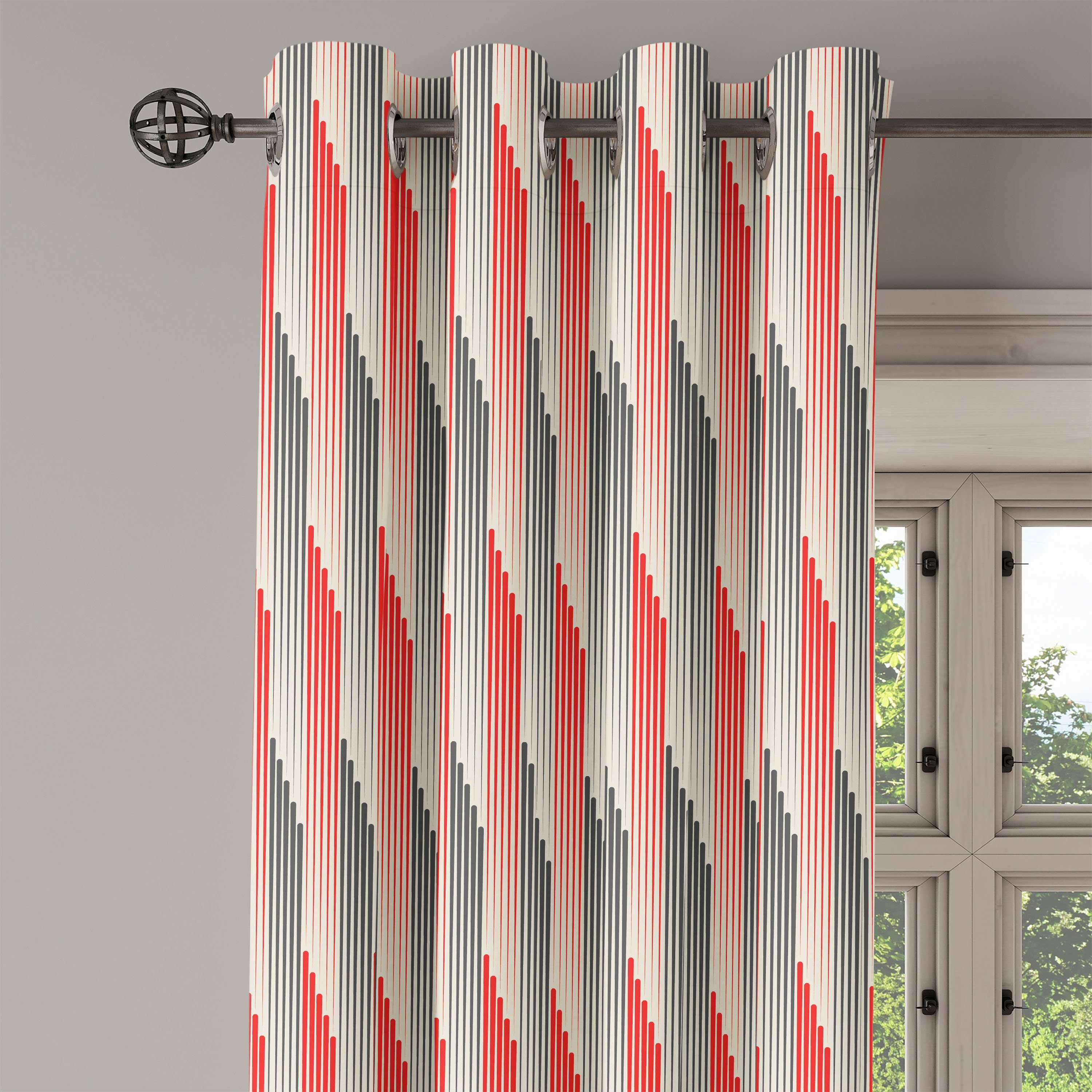 Bicolor Retro Dekorative 2-Panel-Fenstervorhänge Abstrakt Schlafzimmer für Abakuhaus, Gardine Striped Wohnzimmer,