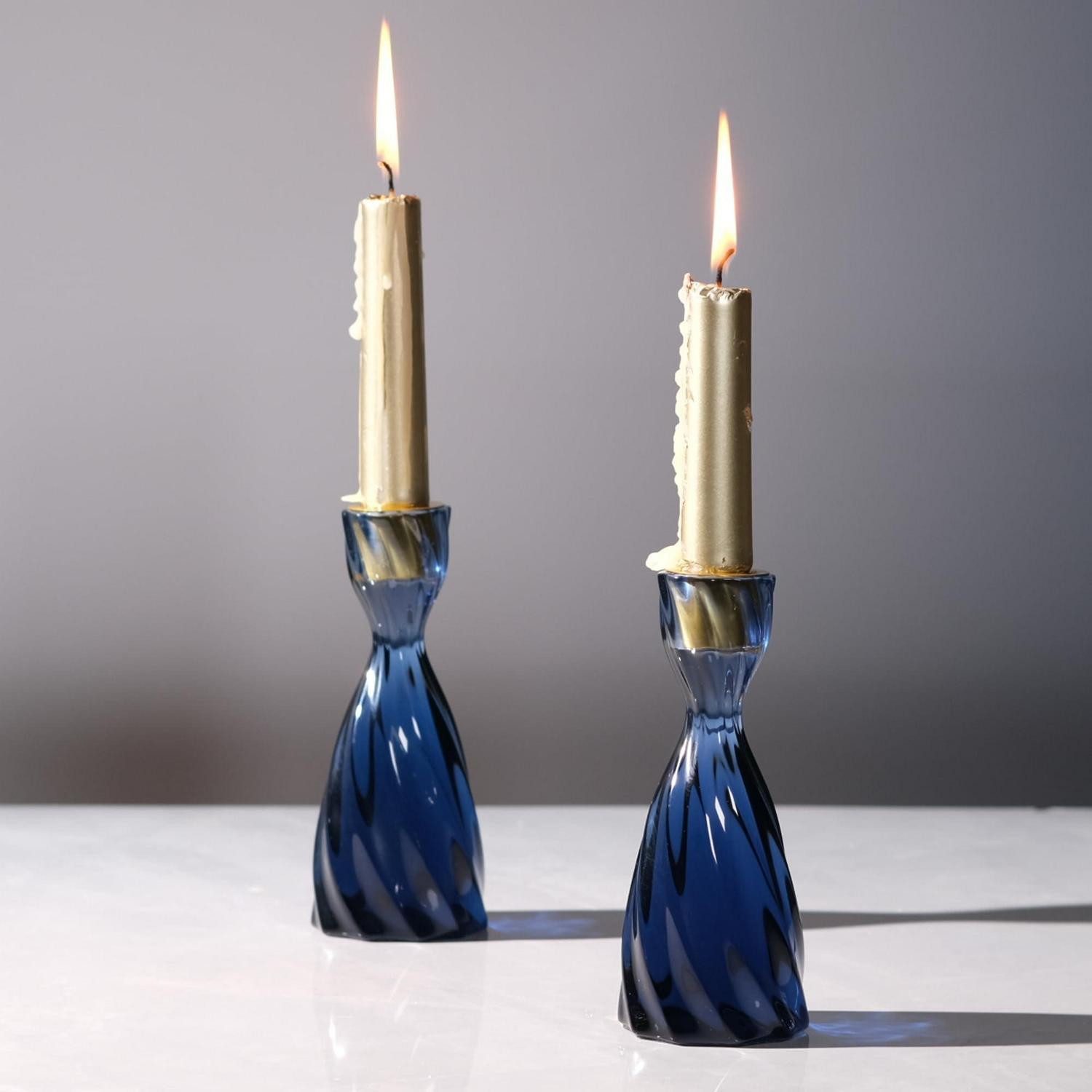 LuxusKollektion Tischkerzenhalter Kerzenhalter Twist Dunkelblau 2er Set (2 St)