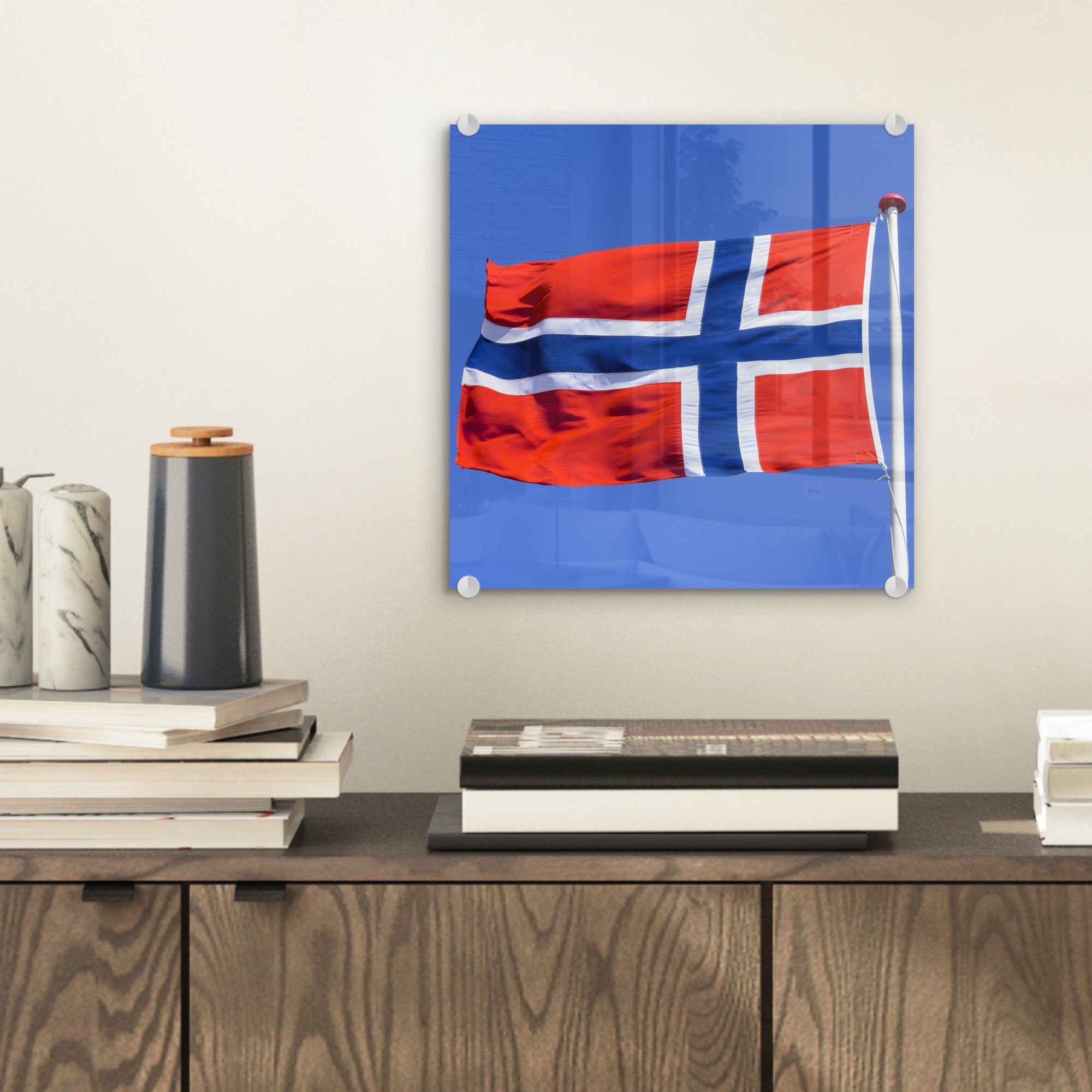 Acrylglasbild auf Wandbild Bilder St), Flagge (1 - Himmel, Glas Glasbilder Norwegische - Foto MuchoWow - Wanddekoration blauen Glas am auf