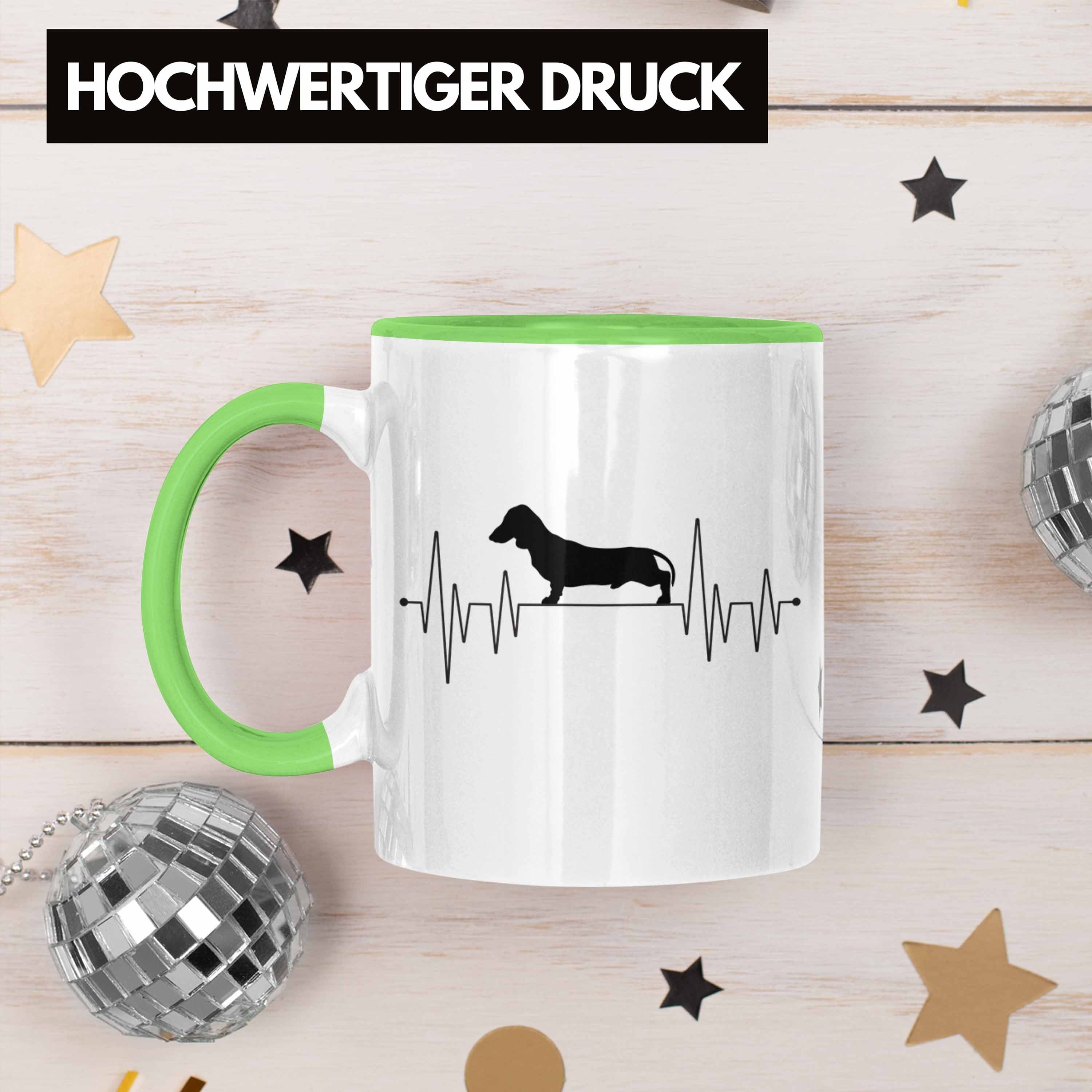 Frauchen Trendation Geschen Tasse Grafik Tasse Geschenk Mom Grün Dackel Dackel-Besiterin für