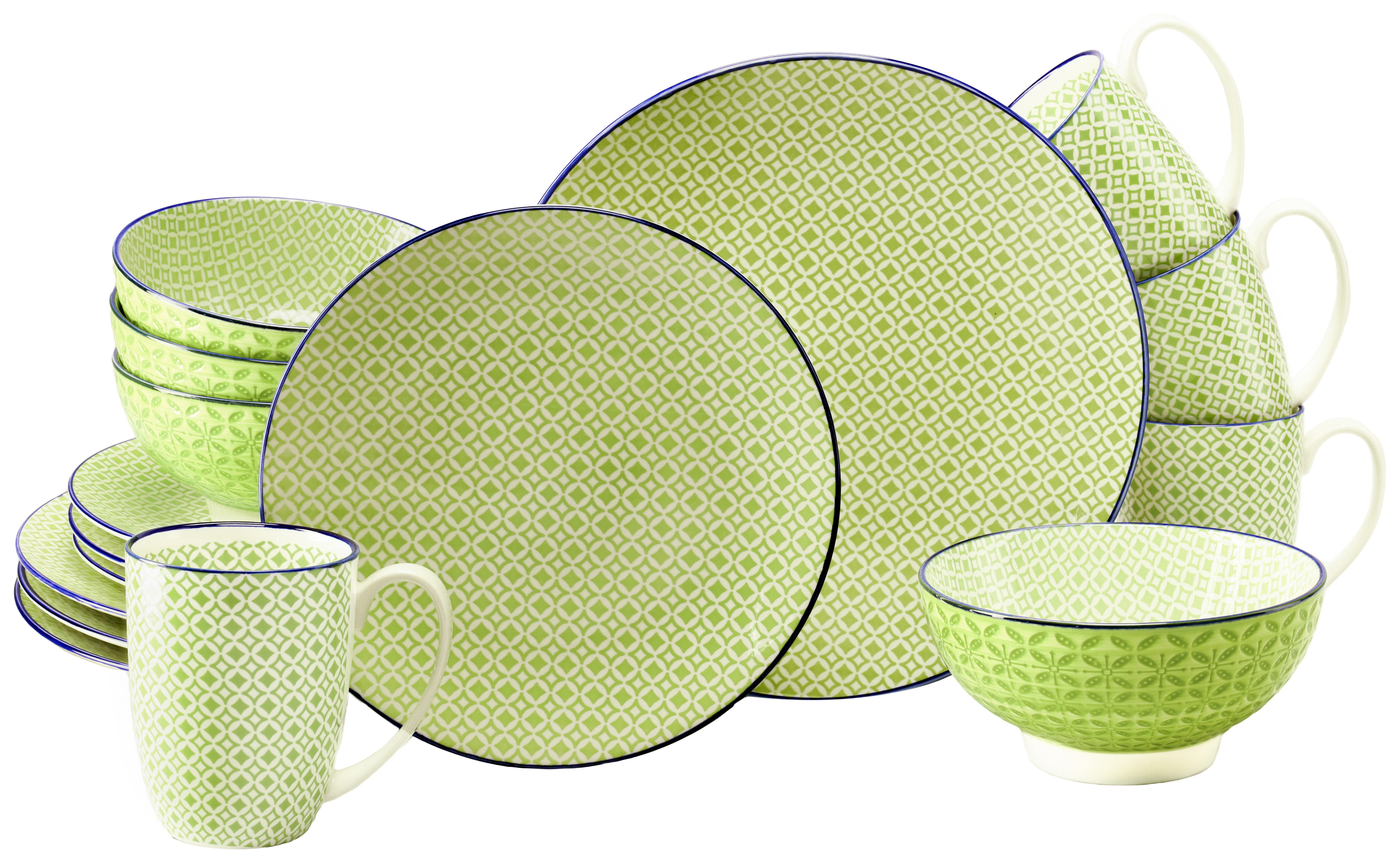 CreaTable Kombiservice Mediterran, Service 16-tlg. (16-tlg), 4 Personen, Steinzeug, Mediterraner Flair, Traditionell keramische Motive
