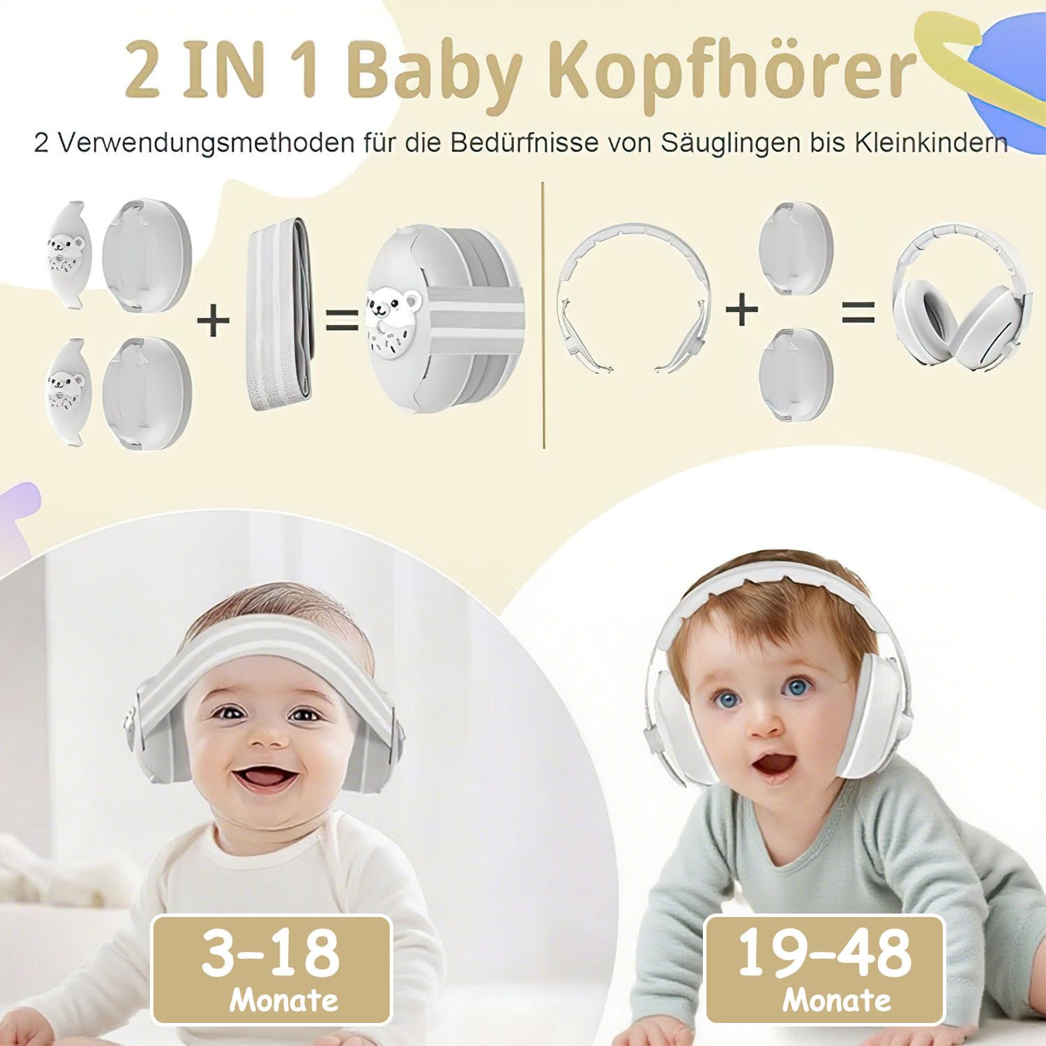 AIMAX Bügelgehörschutz 2-in-1 Gehörschutz Baby Kopfhörer Neugeboren Ohrenschützer, mit Geräuschunterdrückung & Verstellbares Kopfband Baby Kopfhörer