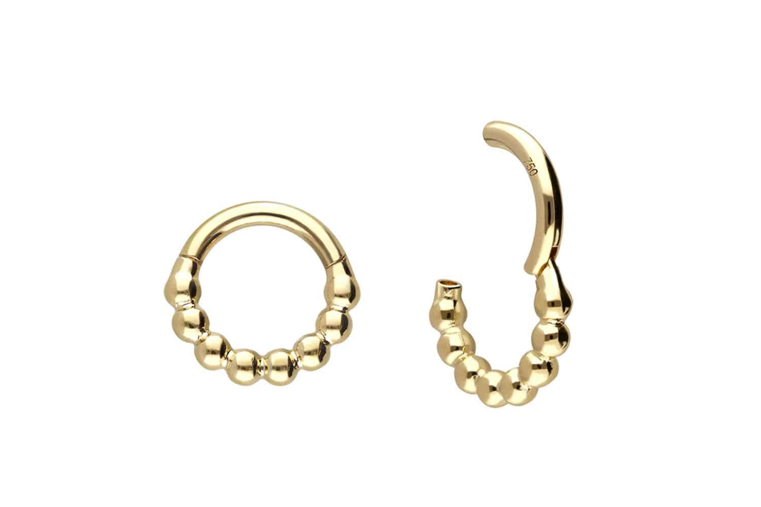 PIERCINGLINE Nasenpiercing 18 Karat Gold Segmentring Clicker KUGELN Ohrpiercing Septum Nase (Clicker, 1-tlg), Ohrpiercing für Conch, Helix, Tragus, Daith, Lobe