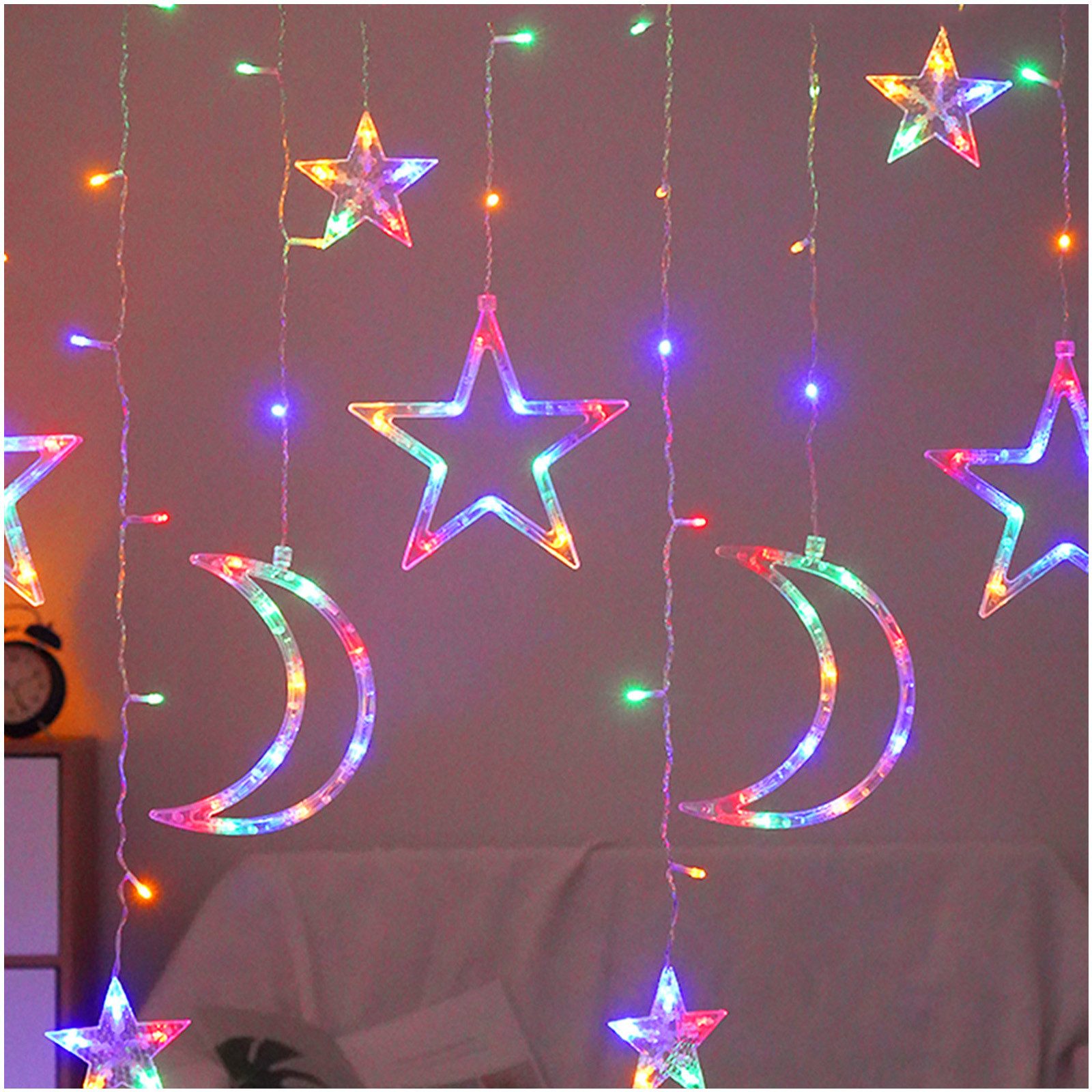 Qualra LED-Lichterkette 120LEDs Lichtervorhang Stern Mond günstig online kaufen