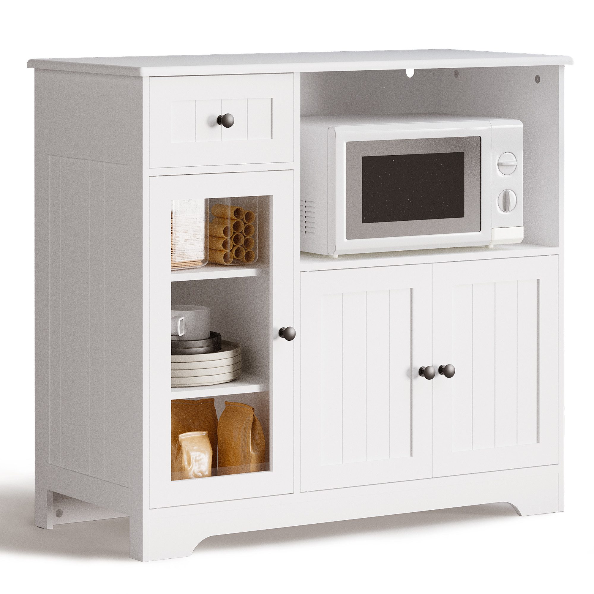 Bealife Buffet Küchenschrank mit Mikrowellenregal mit Schubladen Ablagen