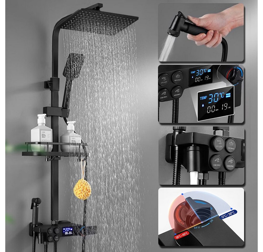 Thumbnail - XERSEK Brausegarnitur Duschsystem Duschsäule, thermostat und Armatur, LED-Display Brauseset, 3 Strahlart(en), 30cmx19cm ...