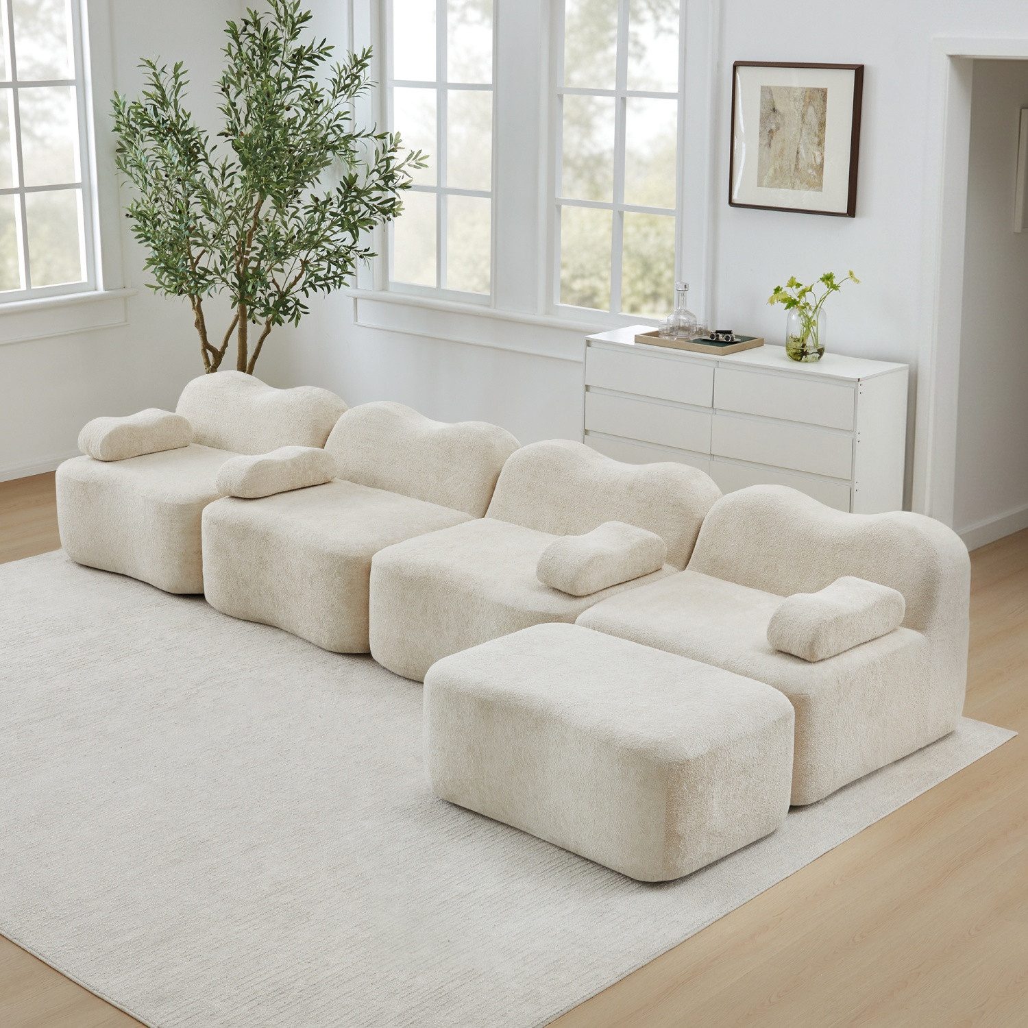 ANYSUN 4-Sitzer Modulares Ecksofa,L-förmiges Boneless Sofa 2-Sitzer,3-Sitzer Sofa, 32D Hochdichtschaum, Wellenform,tiefe Sitzfläche, bewegliches Armlehnenkissen, Keine Montage, für Wohnzimmer, Schlafzimmer oder Büro