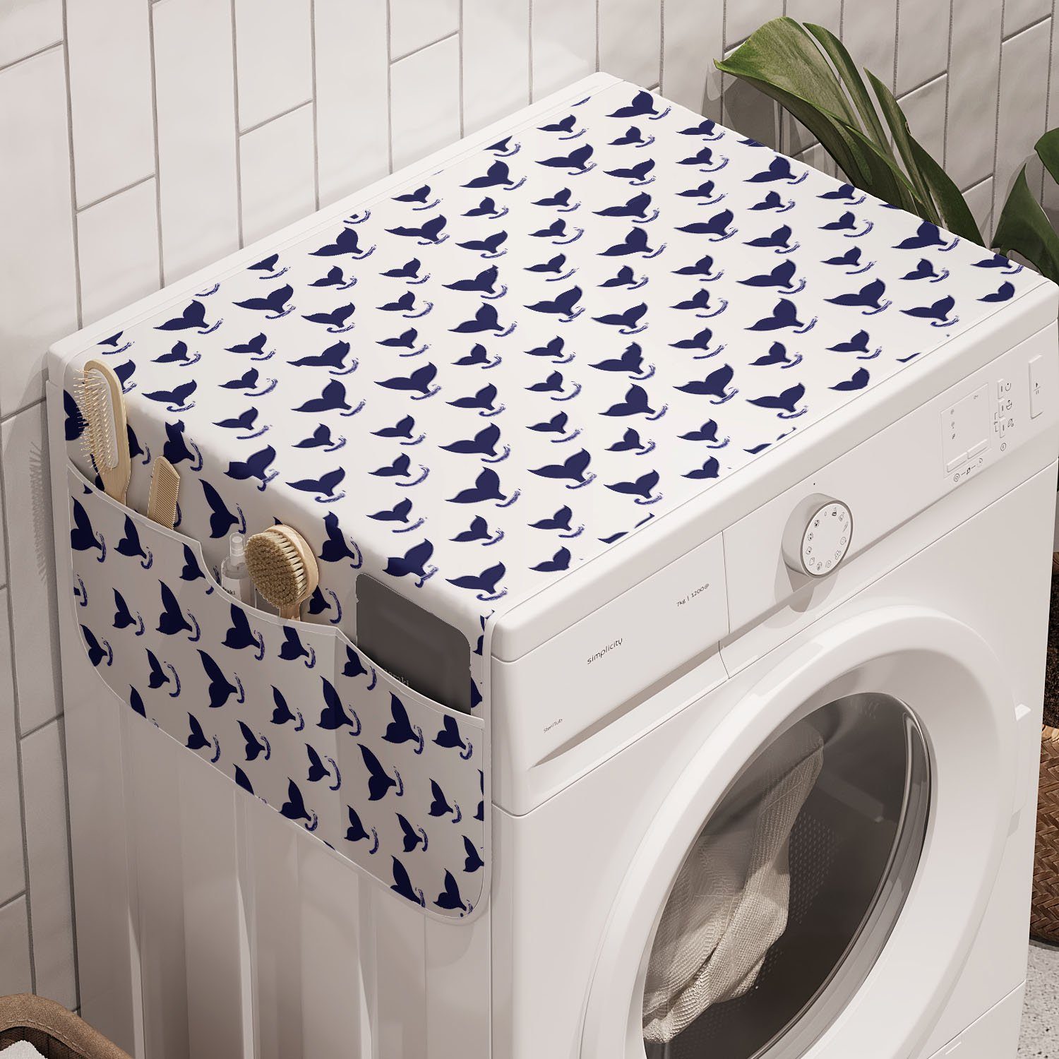 Abakuhaus Badorganizer Anti-Rutsch-Stoffabdeckung für Waschmaschine und Trockner, Wale Unterwasserfische Tails Kunst