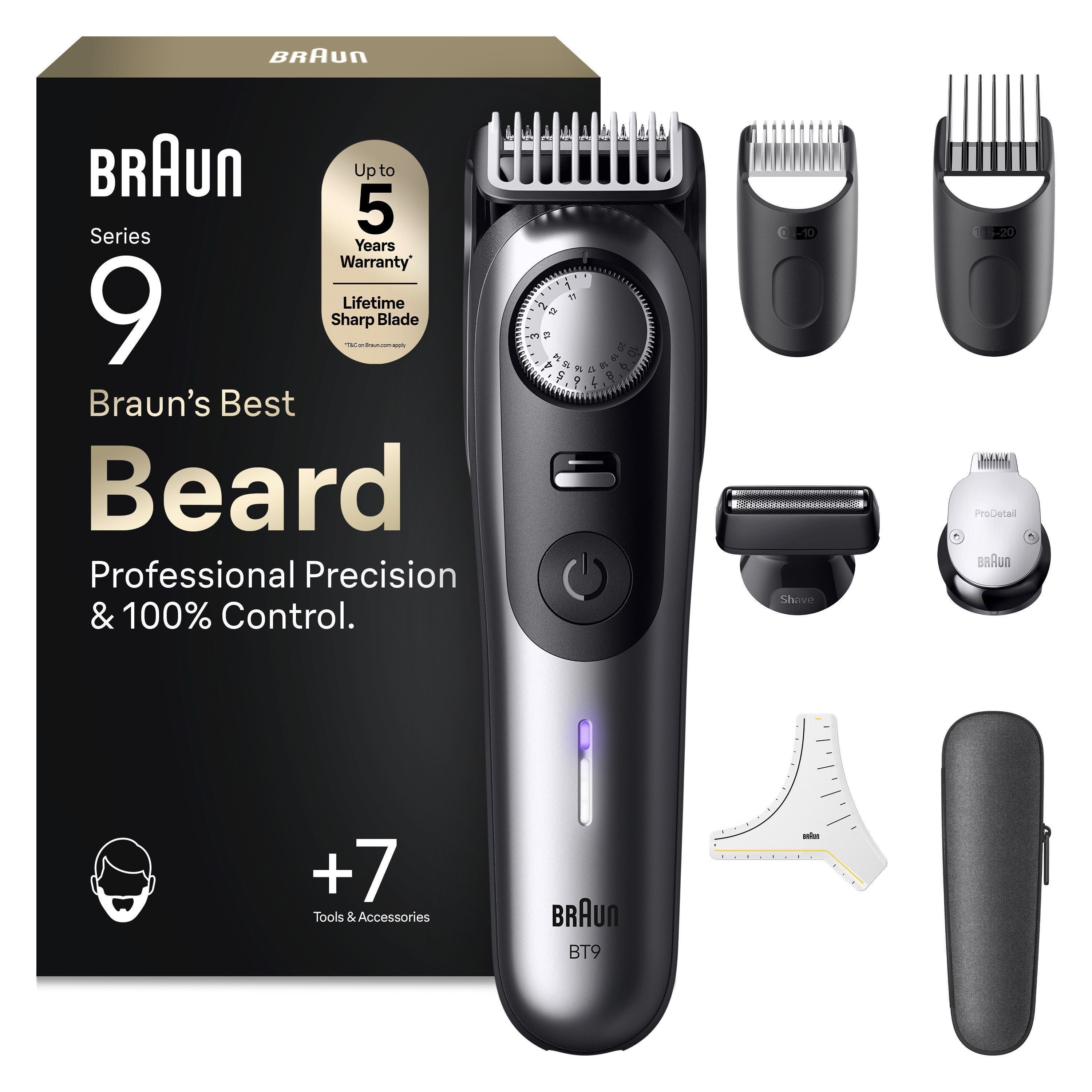 Braun Haarschneider Barttrimmer BT9520, Lebenslang scharfe ProBlade Klinge, 180 Min Akkulaufzeit, 52 Längen