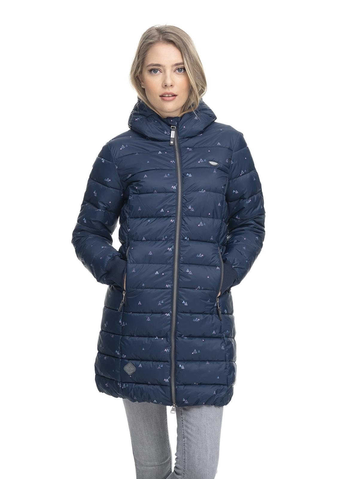 navy Winterjacke Gemusterte Kapuze Steppjacke Ragwear Tiasa mit Long