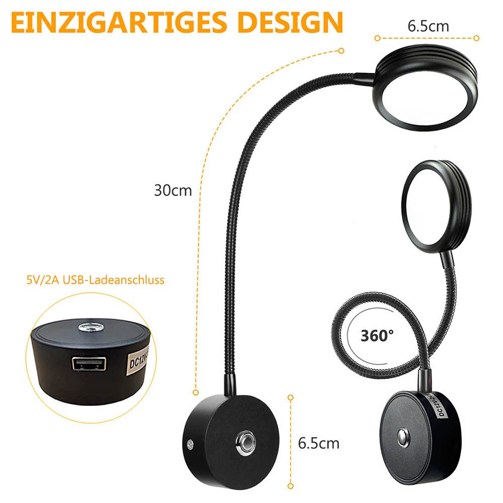 Jibenhome LED Leselampe Schwanenhals Lampe Wandmontage günstig online kaufen