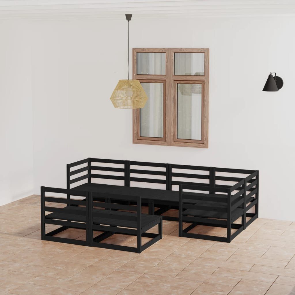 Kiefer, Gartenlounge-Set Garten-Lounge-Set (1-tlg) Schwarz 7-tlg. vidaXL Massivholz