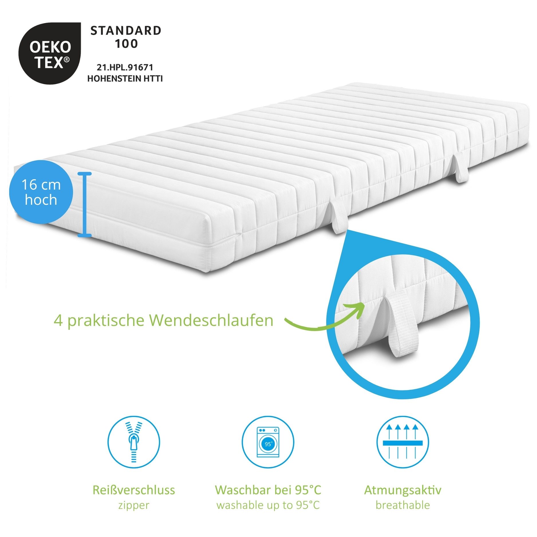 Taschenfederkernmatratze Comfort Line, 90x200 cm, 140x200 cm und weitere Größen, Bodyprotect, 16 cm hoch, ergonomische Matratze, 7-Zonen, verschiedene Härtegrad – Bild 4 von 5