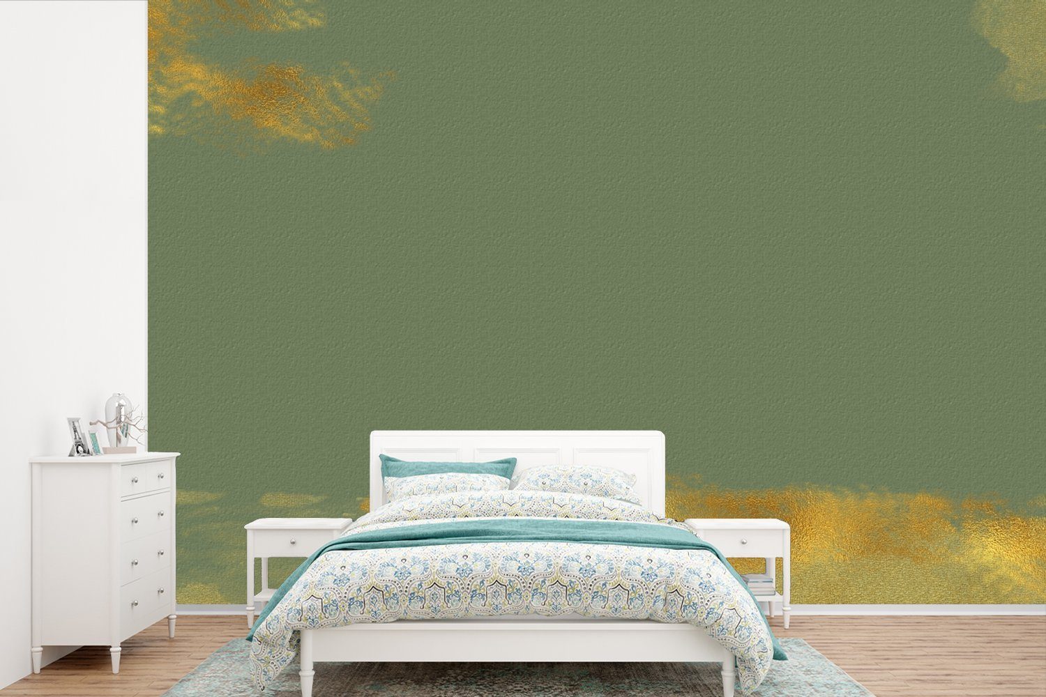 MuchoWow Fototapete Muster - Farbe - Gold - Grün, Matt, bedruckt, (6 St), Wallpaper für Wohnzimmer, Schlafzimmer, Kinderzimmer, Vinyl Tapete