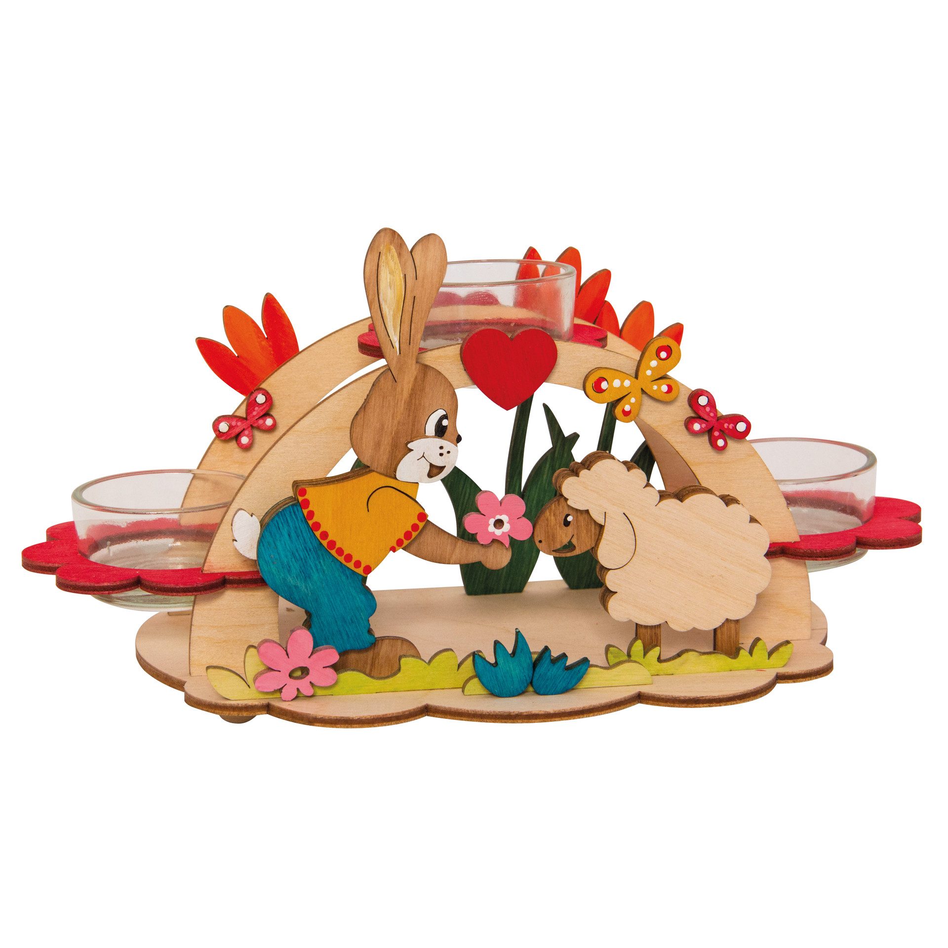 Kuhnert Kreativset Bastelset aus Holz - Osterbogen für 3 Teelichter - 14 x 14 x 10 cm, Perfekt für saisonale Osterdekoration im Haus- Made in Germany
