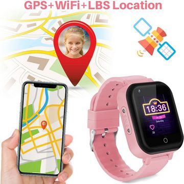 Jianyana Kinder mit GPS und Telefon mit SOS-Anruf, Smartwatch, Mit 4G IP67 wasserdichte Musik-Player KameraSpieleGeburtstagsgeschenke