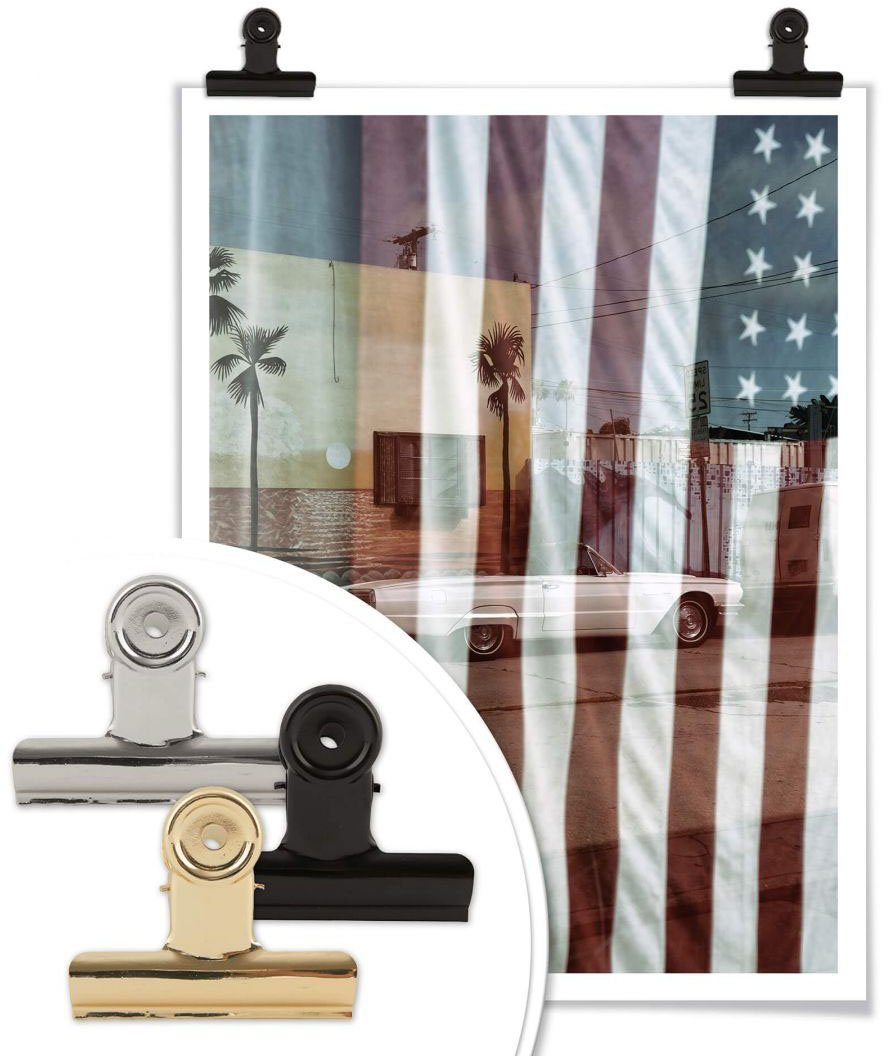 Amerika Wandposter Reflection Bild, Wandbild, Poster, St), Wall-Art USA, (1 Autos Poster Flagge