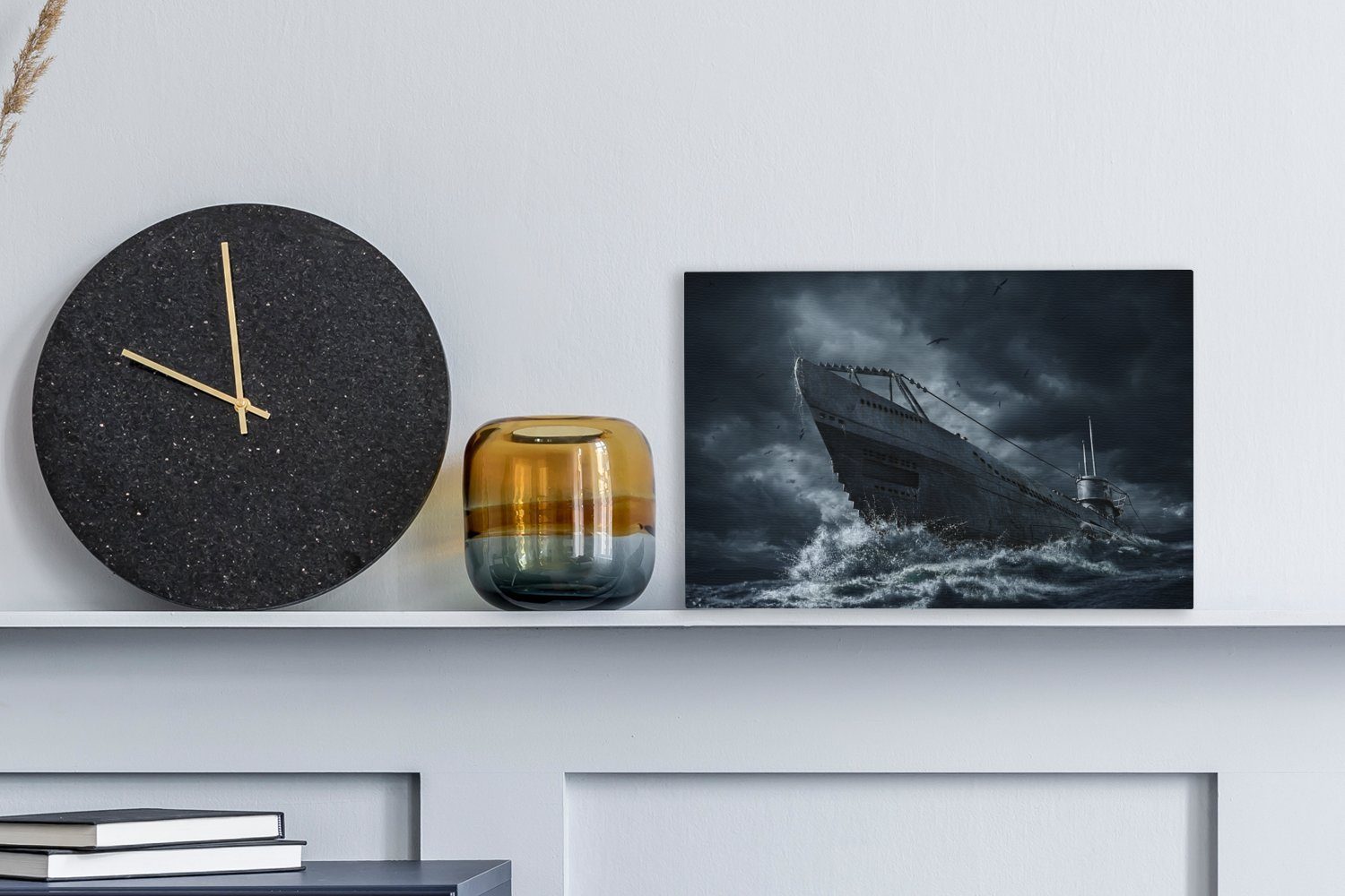 OneMillionCanvasses® Leinwandbild U-Boot fährt in stürmische See, Fotodruck (1 St), Leinwand Bilder Klein, Wand Dekoration Aesthetic 30x20 cm – Bild 2 von 5
