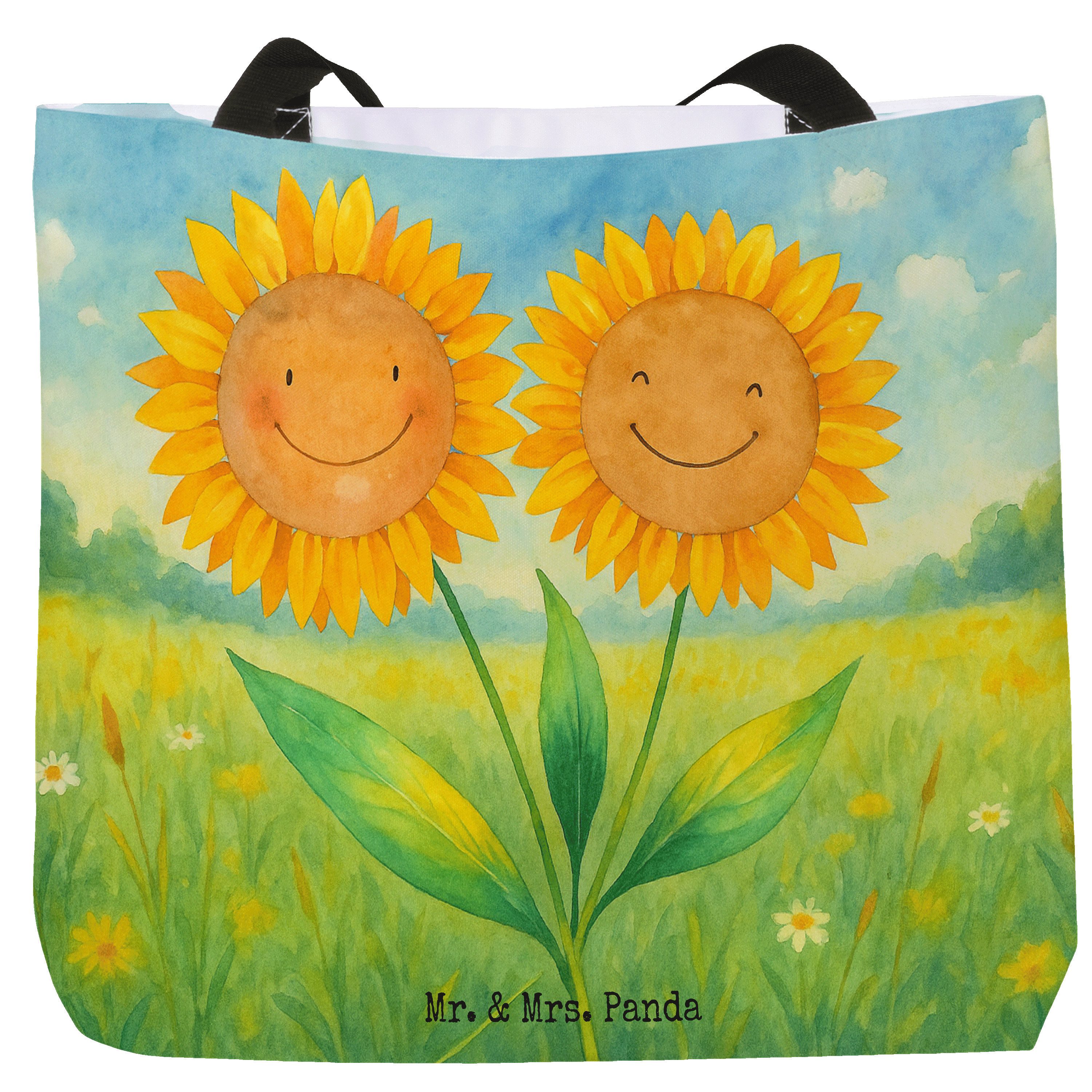 Mr. & Mrs. Panda Shopper Blume Sonnenblume Design, Einkaufstasche, Weiß, Tasche, Beste Freundi (Packung), Tragetasche Schultasche Freundschaft