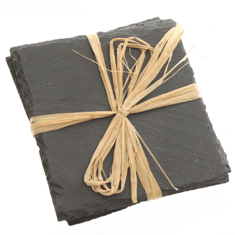 Dragimex Getränkeuntersetzer Schiefer-Untersetzer. 10x10cm 4 Schieferplatten. Kanten Gebrochen