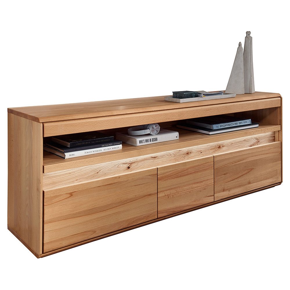 Lomadox Lowboard WELLAND-69, 165 cm breit, Kernbuche massiv geölt mit LED-Beleuchtung