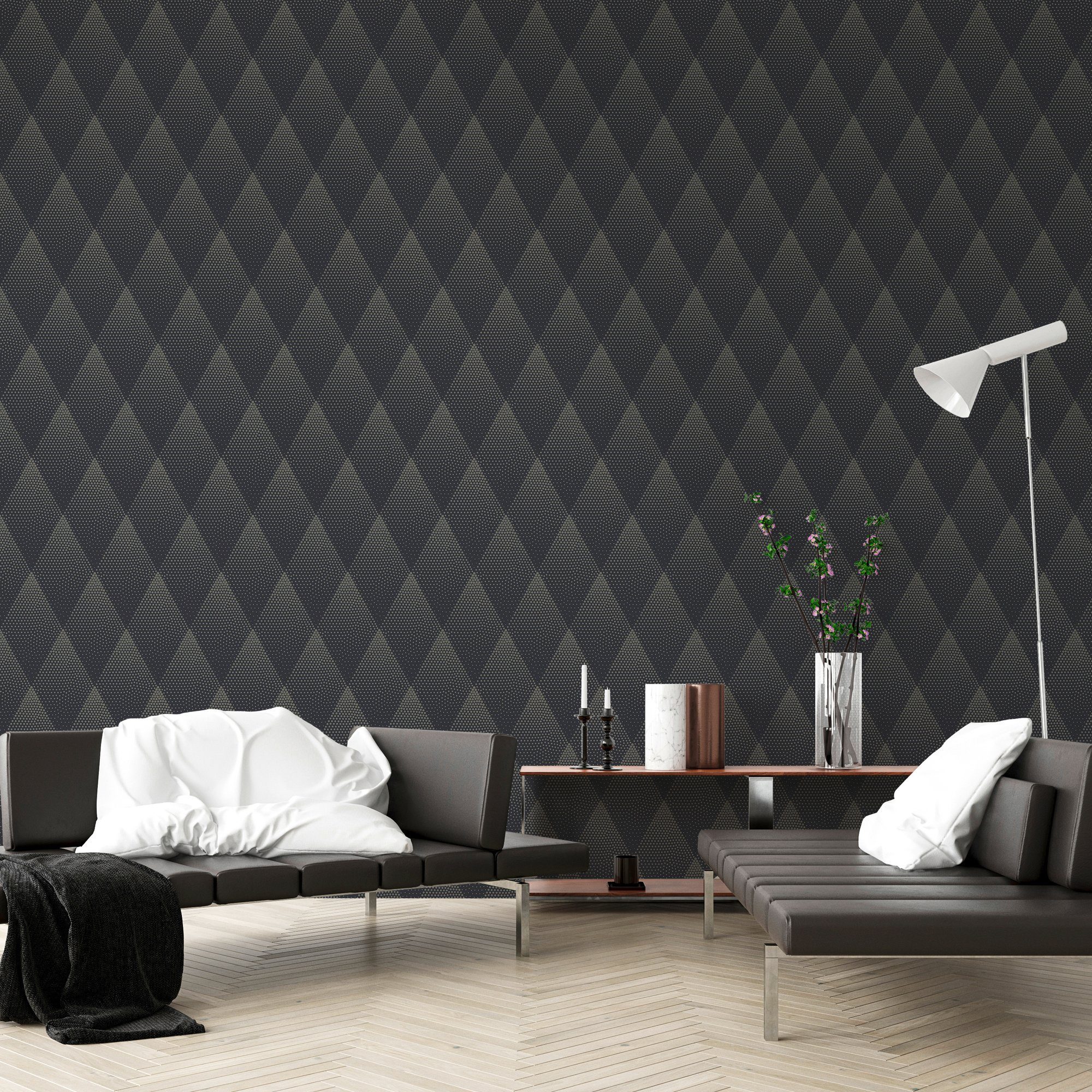 Tapete 50's geometrisch Grafik New walls living Glam grafisch, schwarz grafisch, Punkte Vliestapete Walls