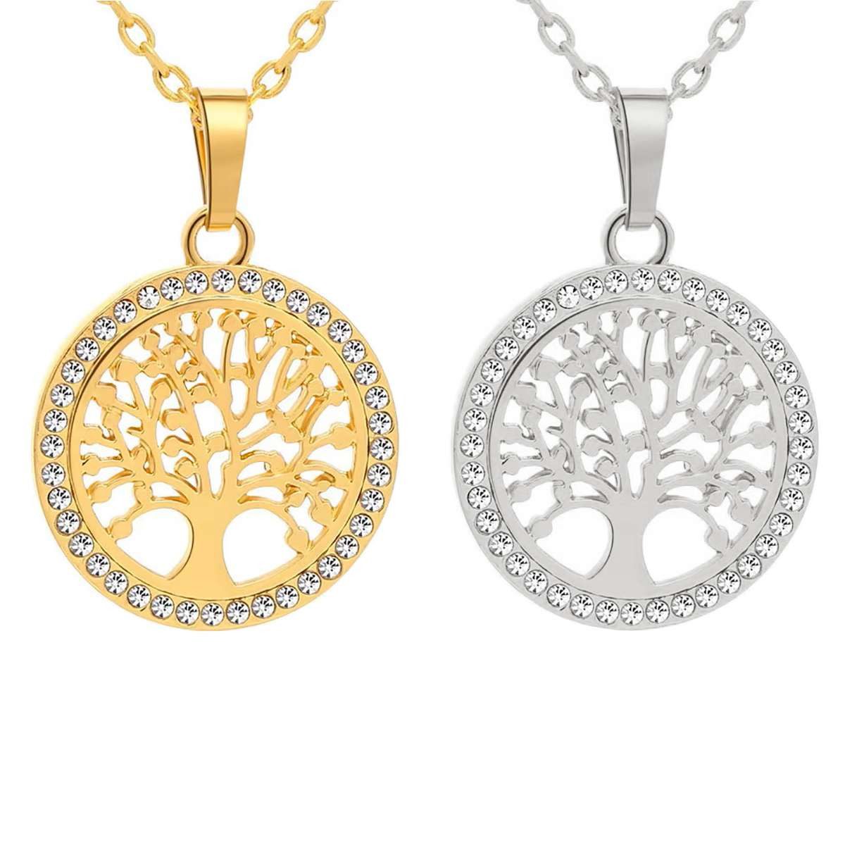 Taffstyle Kette mit Anhänger Halskette mit Lebensbaum Zirkonia Anhänger Tree of Life Schmuck (Filigrane Lebensbaum Halskette mit Kristallbesatz und verstellbare – Bild 3 von 5