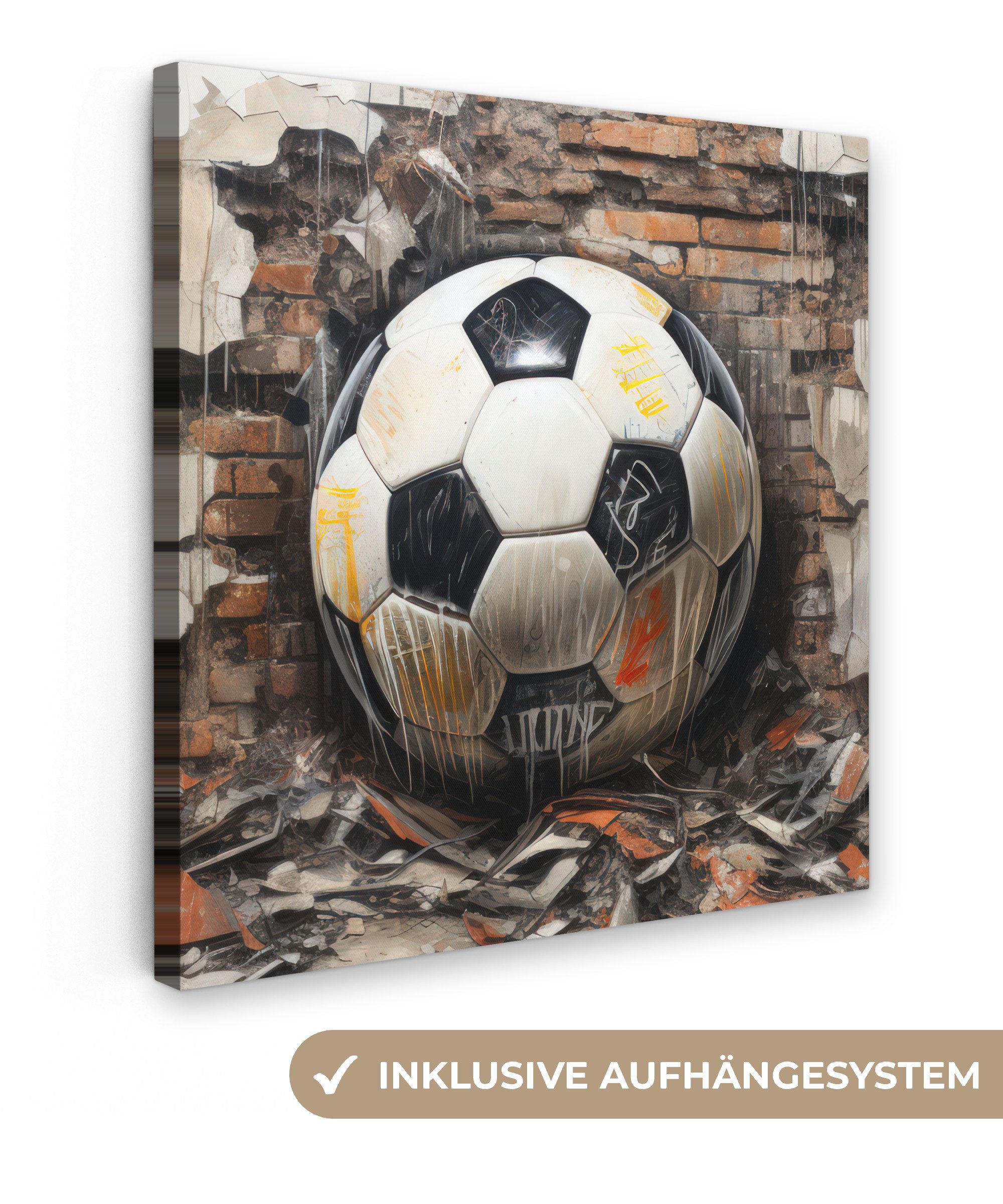 Leinwandbild Fußball - Wand - Schwarz - Weiß