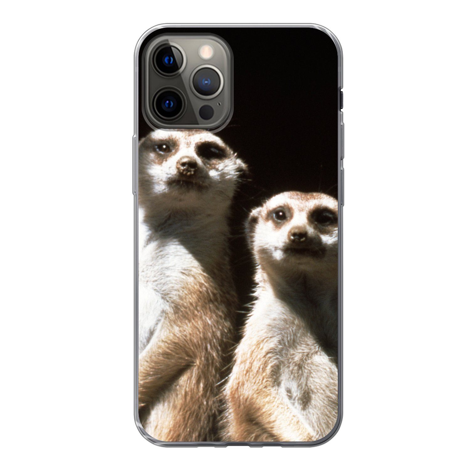 MuchoWow Handyhülle für Apple iPhone 12 Pro Schwarz - Erdmännchen - Tiere, Smartphone-Bumper, Print, Handy Schutzhülle Dünn