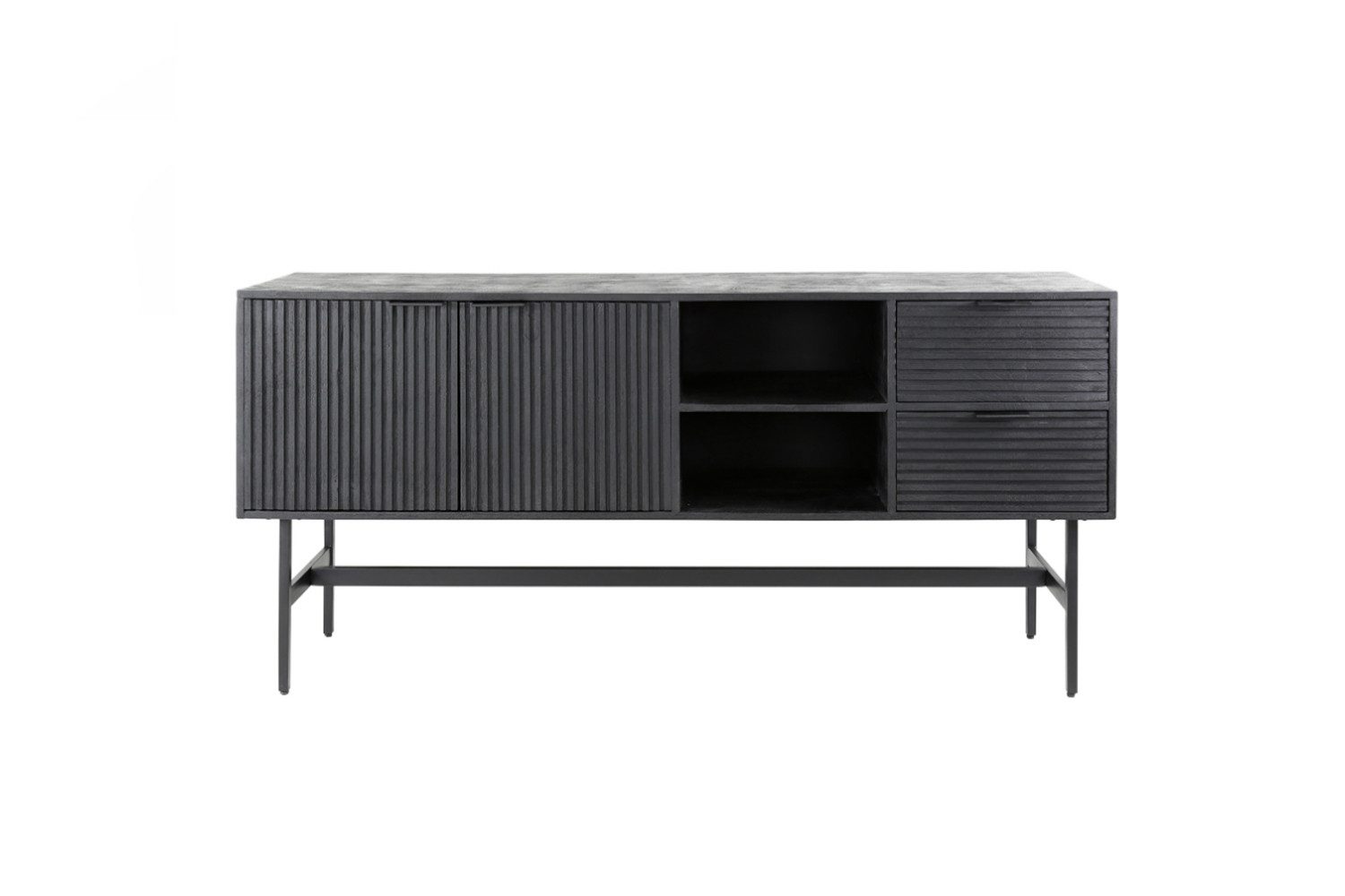 KAWOLA Sideboard LORCA, Sideboard Mango massiv schwarz 2 Türen 2 Schubladen 170x81x40 cm